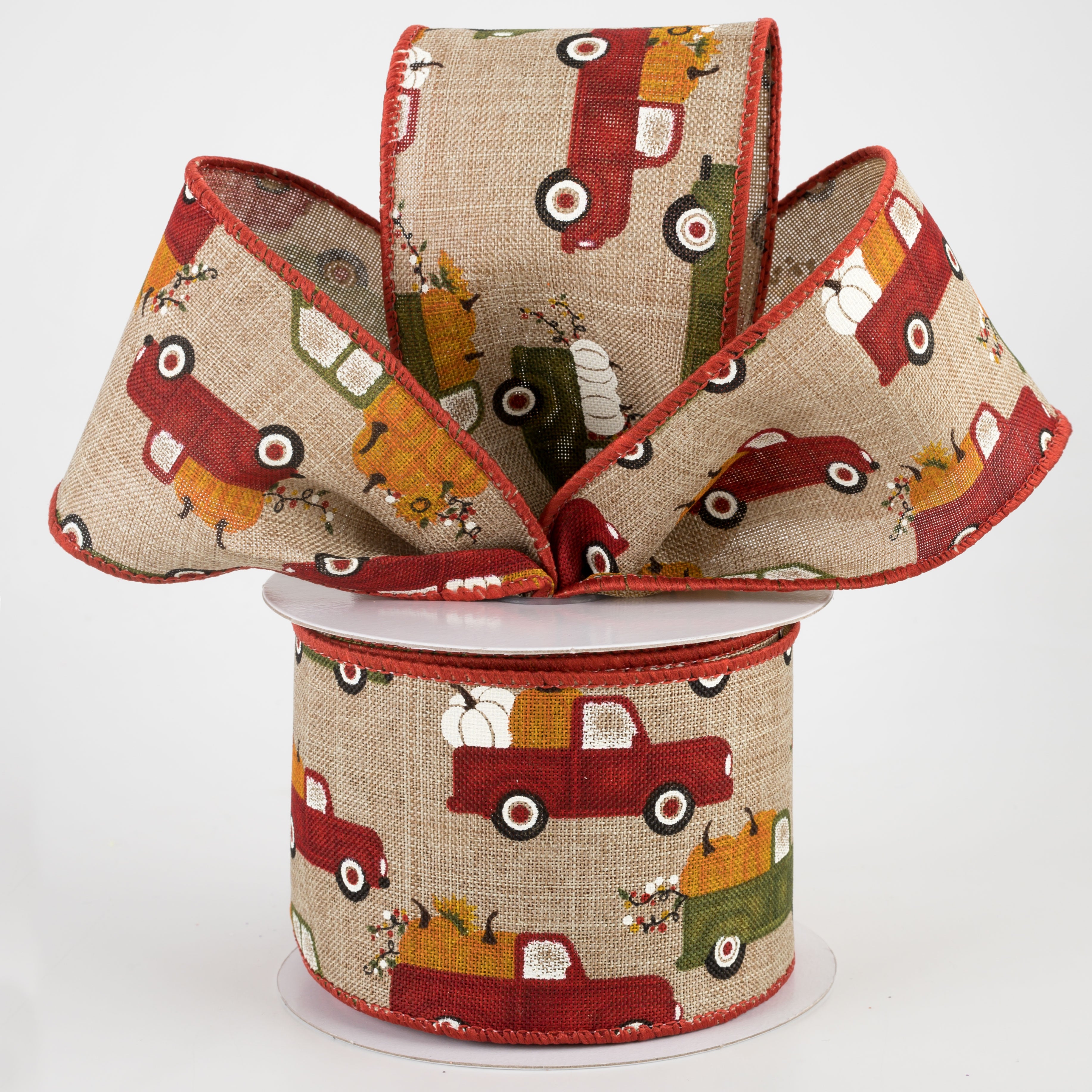 2.5" Natural Linen Fall Pumpkin Truck Ribbon (10 Yards) Lifestyle Photo