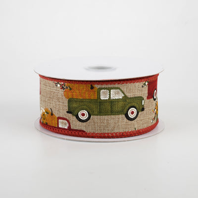 1.5" Natural Linen Fall Pumpkin Truck Ribbon (10 Yards)