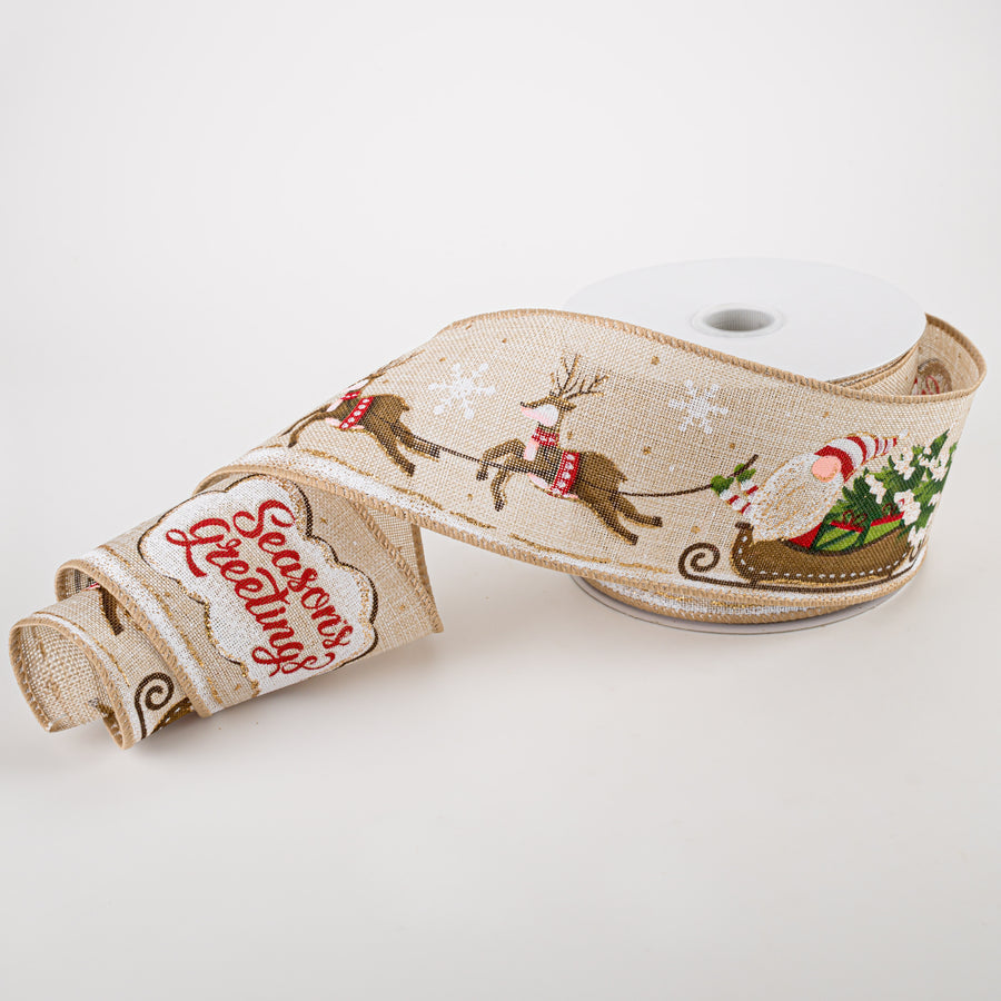 2.5" Natural Linen Gnomes on Sleigh Ribbon (10 Yards) Lifestyle Photo