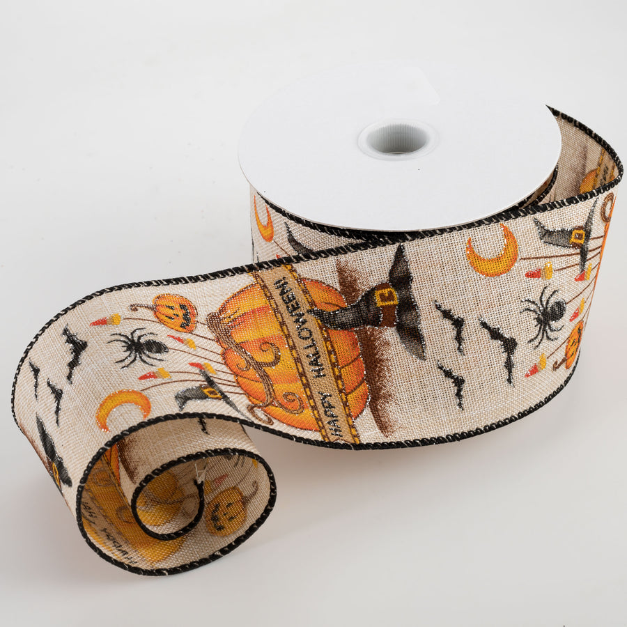 2.5" Natural Linen Halloween Centerpiece Ribbon (10 Yards) Lifestyle Photo