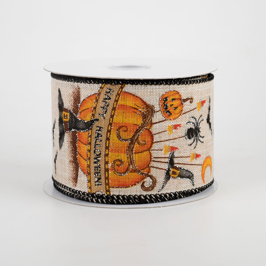 2.5" Natural Linen Halloween Centerpiece Ribbon (10 Yards)