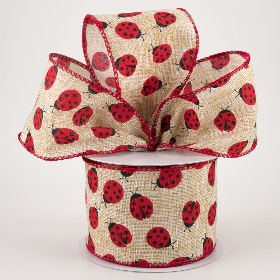 2.5" Natural Linen Ladybugs Ribbon (10 Yards) Lifestyle Photo
