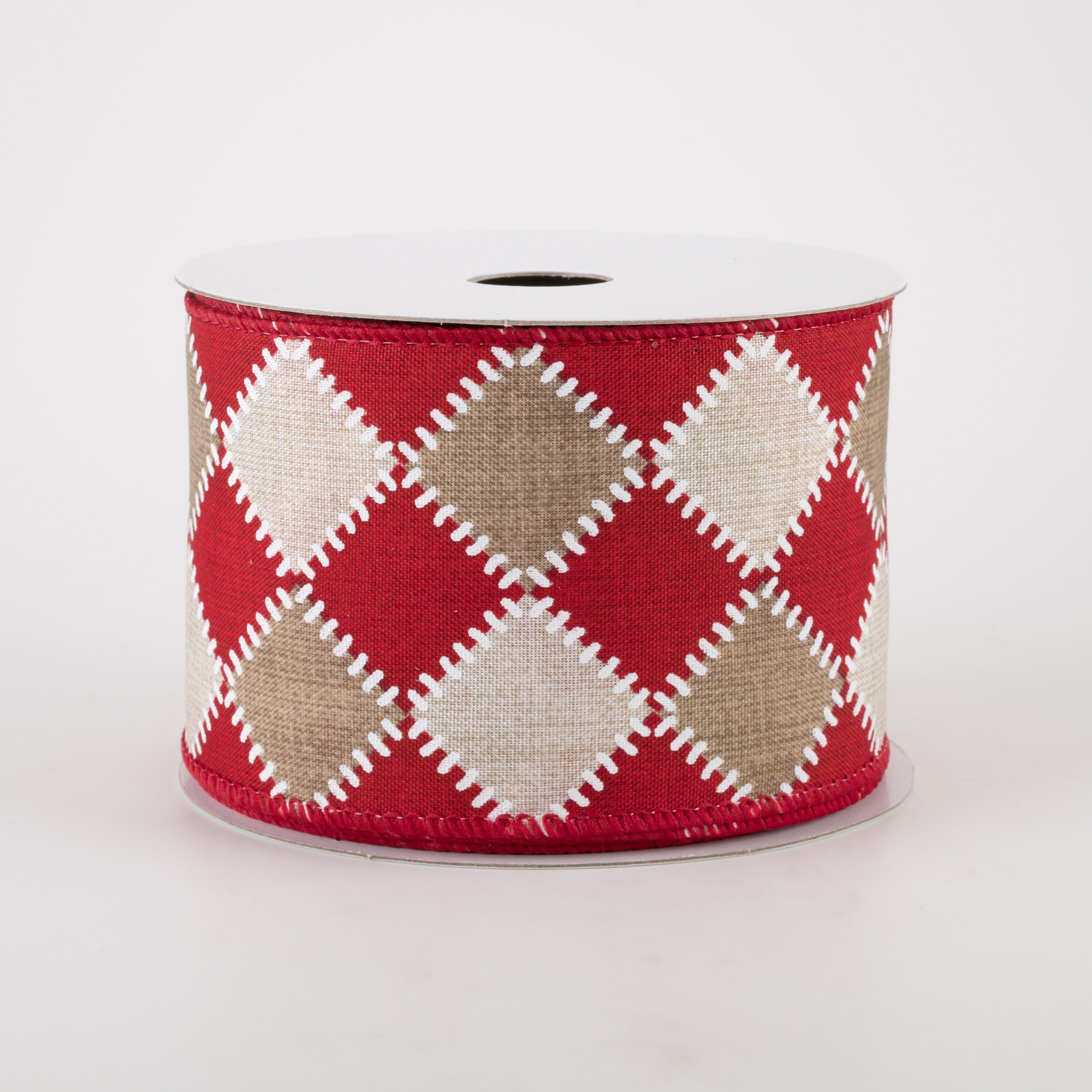 2.5" Natural Stitch Check Ribbon: Red & Ivory (10 Yards) Item Number: 71136-40-12