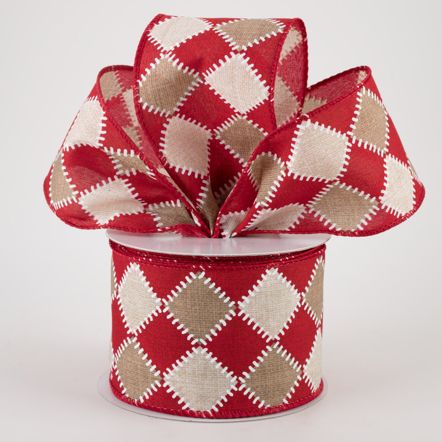 2.5" Natural Stitch Check Ribbon: Red & Ivory (10 Yards) Lifestyle Photo