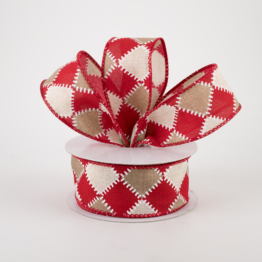1.5" Natural Stitch Check Ribbon: Red & Ivory (10 Yards) Lifestyle Photo