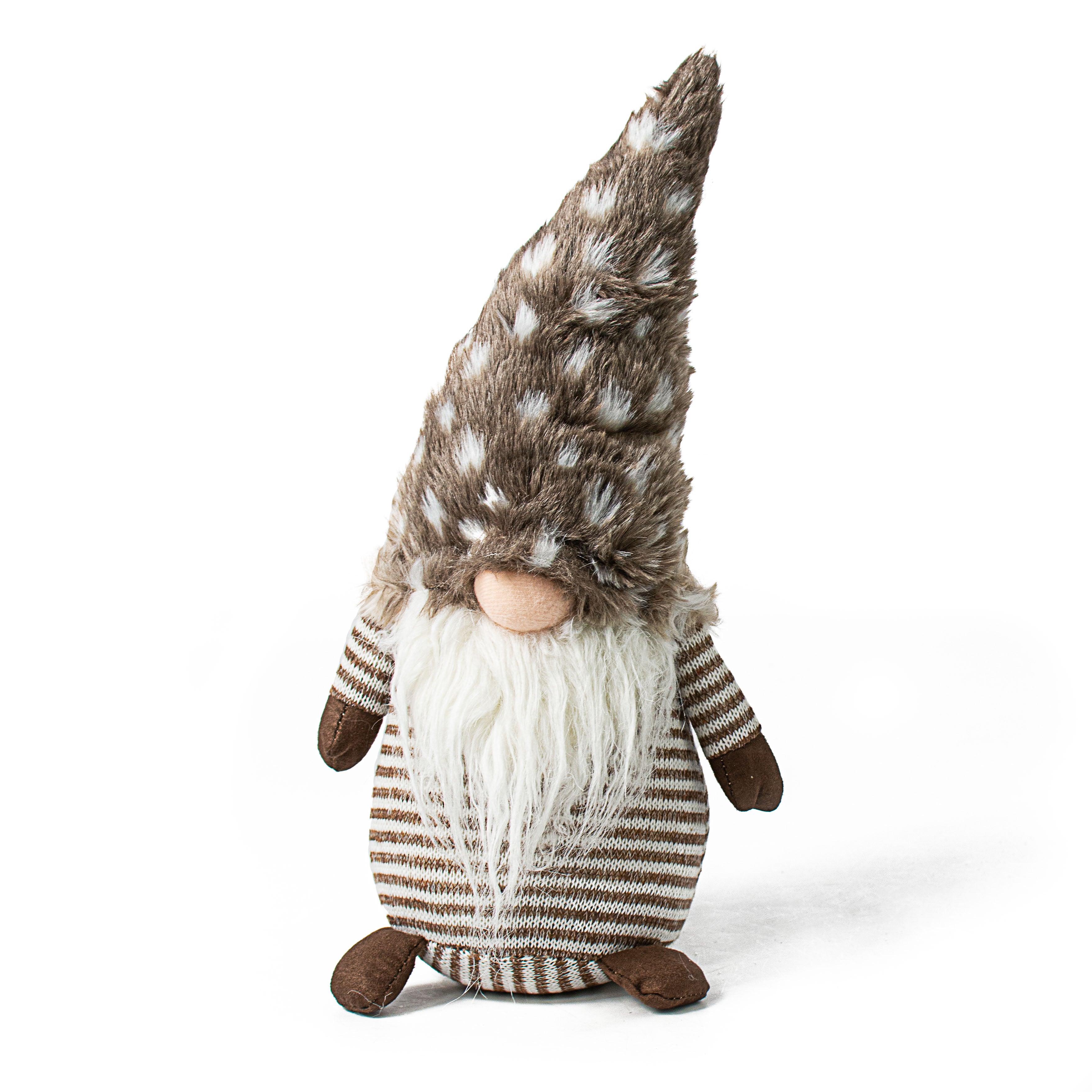 13" Natural Stripe & Faux Fur Sitting Gnome Item Number: 135725