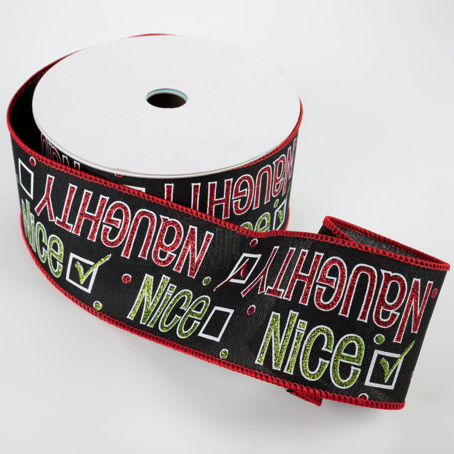 2.5" Naughty Or Nice Ribbon: Black, Green, Red, White (10 Yards) Lifestyle Photo