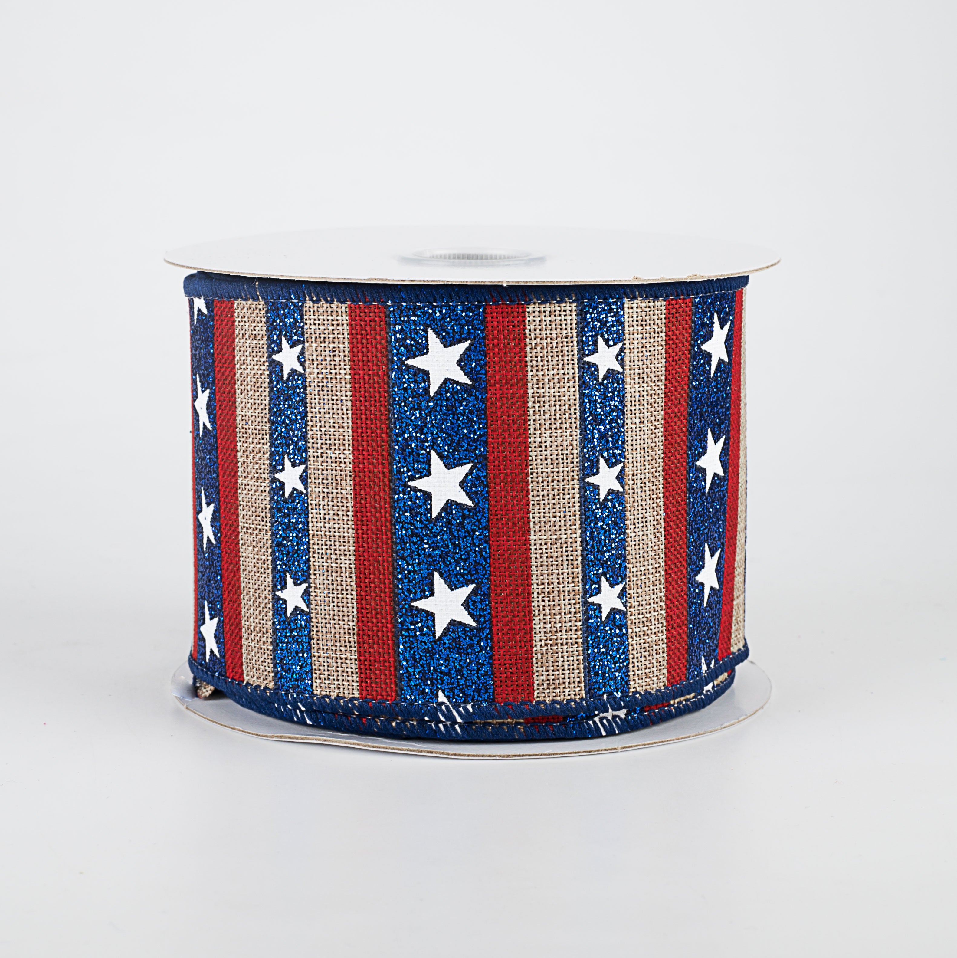 2.5" Navy Glitter Stripes With Stars Ribbon: Natural (10 Yards) Item Number: 41041-40-25
