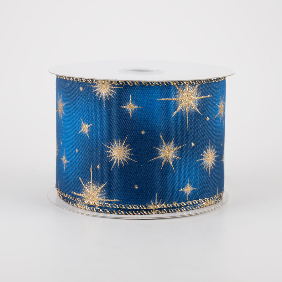 2.5" Navy Satin Skies Ribbon With Gold Stars (10 Yards)