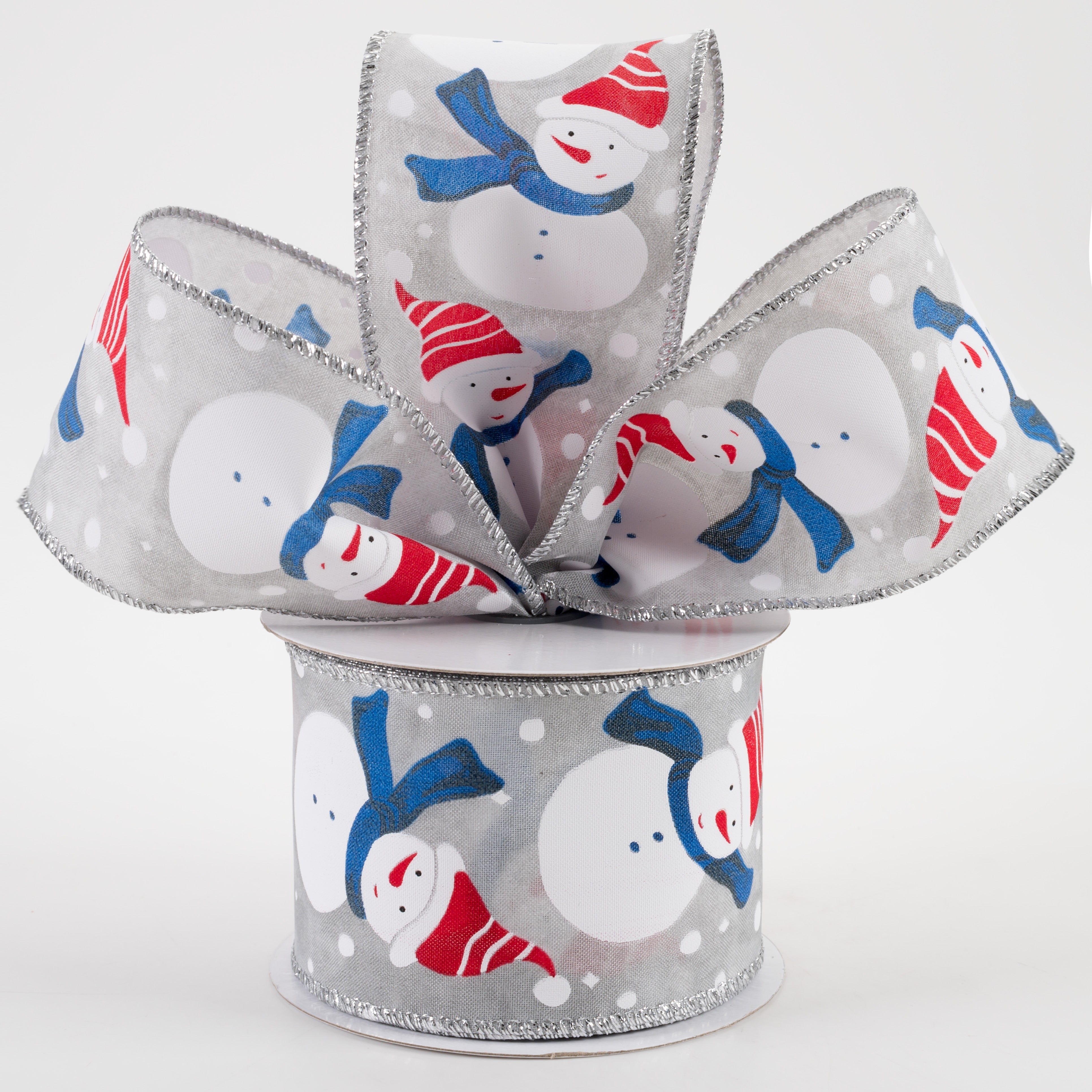 2.5" Navy Scarf Snowman Satin Ribbon: Grey (10 Yards) Lifestyle Photo