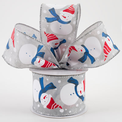 2.5" Navy Scarf Snowman Satin Ribbon: Grey (10 Yards) Lifestyle Photo