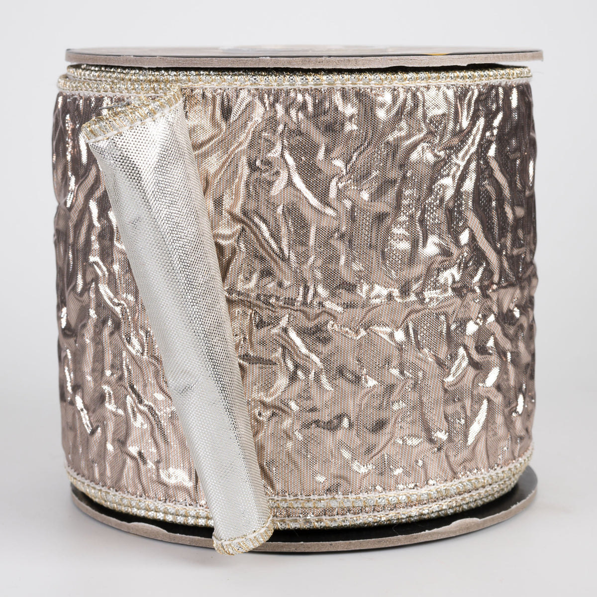4" Nikolas Jacquard & Metallic Dupioni Fused Ribbon: Platinum & Silver (10 Yards) Item Number: RR0059