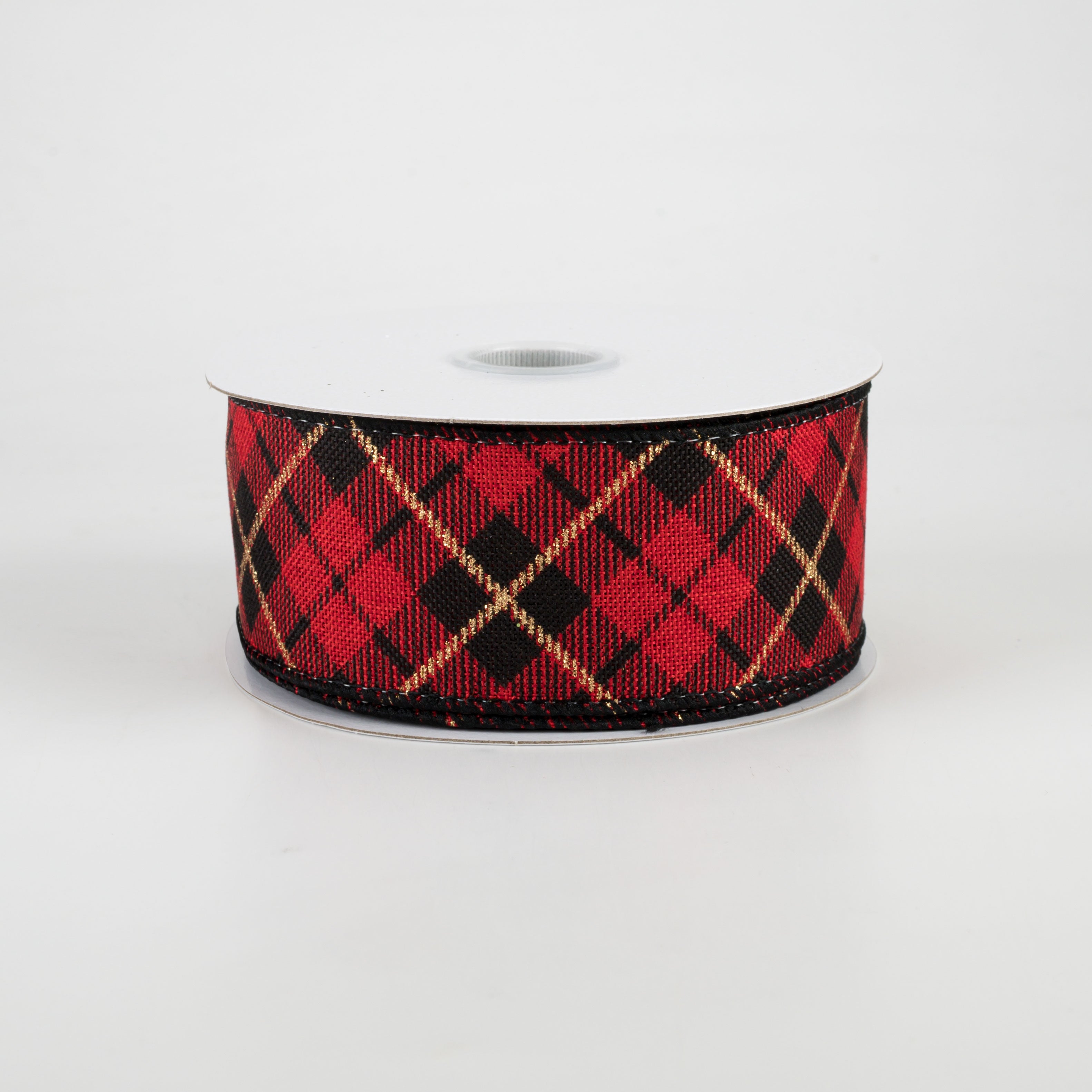1.5" Nutcracker Argyle Plaid: Red, Black & Gold (10 Yards)