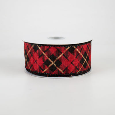 1.5" Nutcracker Argyle Plaid: Red, Black & Gold (10 Yards)