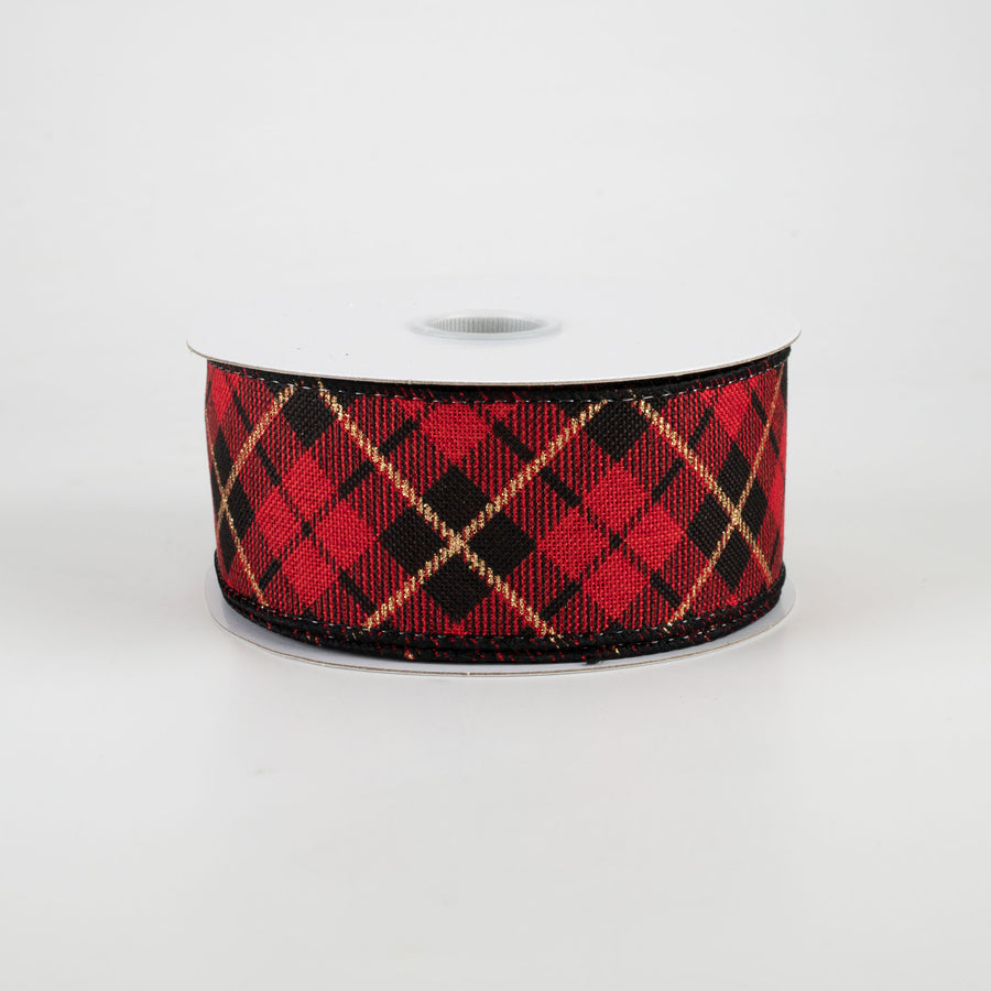 1.5" Nutcracker Argyle Plaid: Red, Black & Gold (10 Yards)