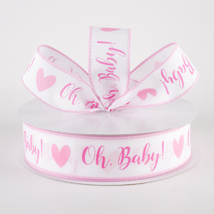 1.5" Oh, Baby! Heart Ribbon: White & Pink (50 Yards) Lifestyle Photo