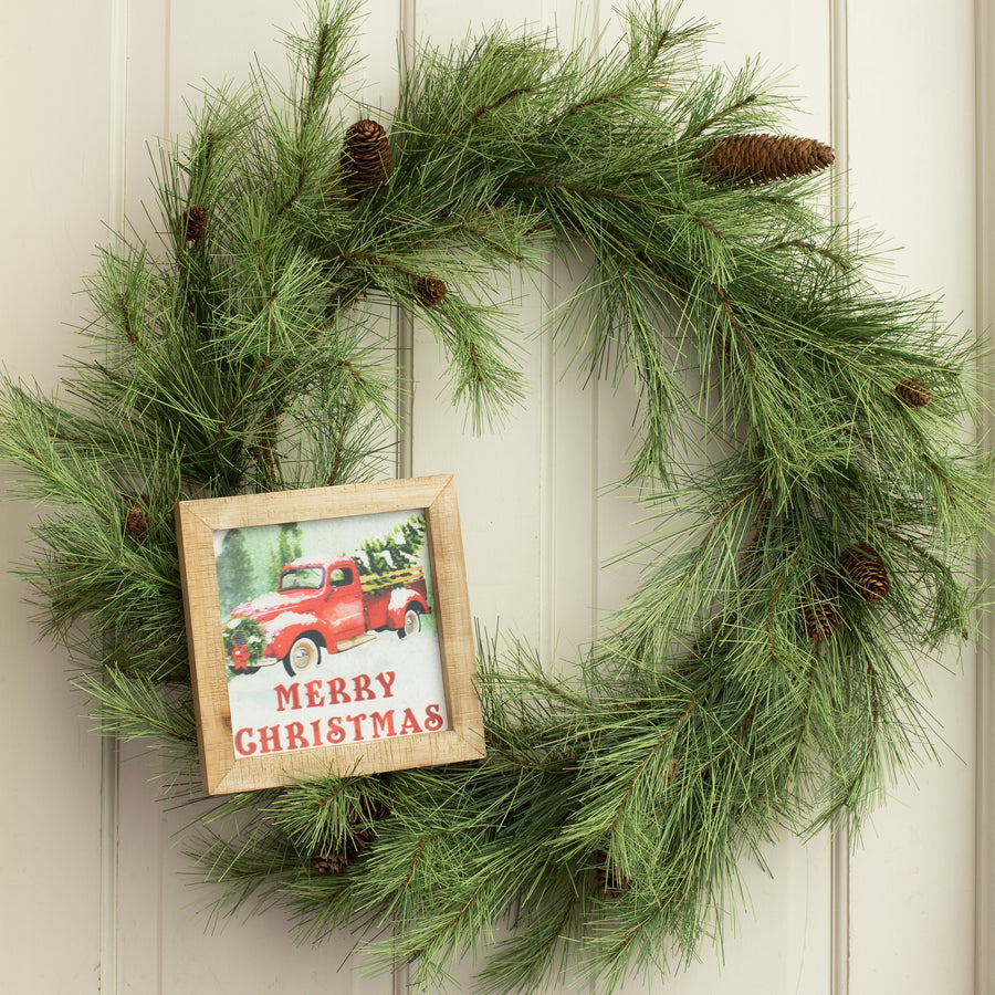 8" Old Red Truck with Tree Framed Sign Lifestyle Photo