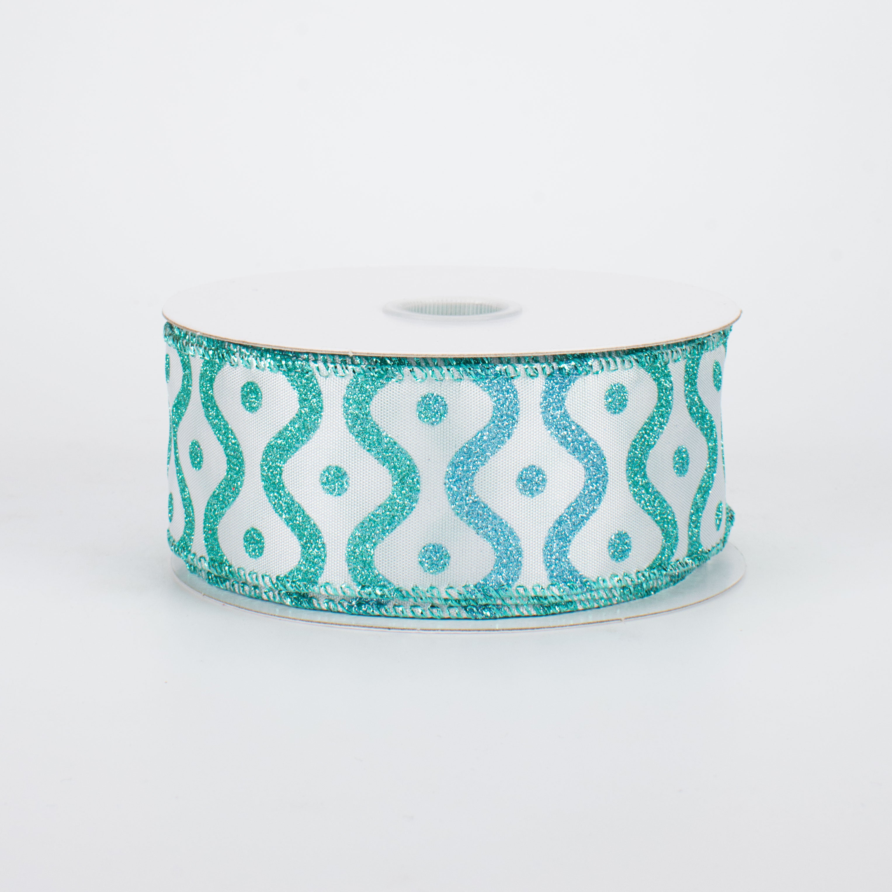 1.5" Ombré Glitter Wavy Lines Ribbon: Blues (10 Yards)