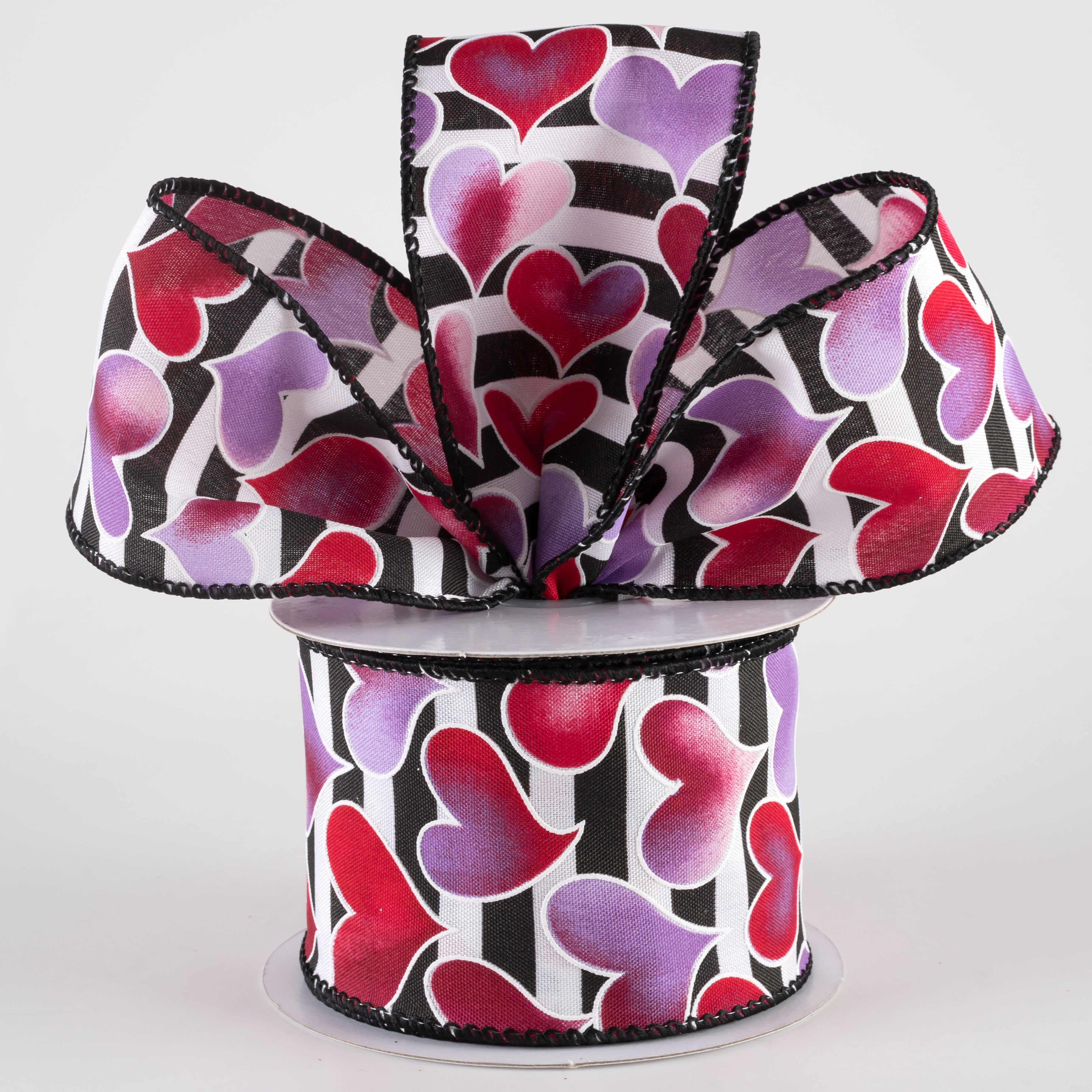 2.5" Ombré Hearts BW Satin Stripe Ribbon: Red, Pink, Lavender (10 Yards) Lifestyle Photo