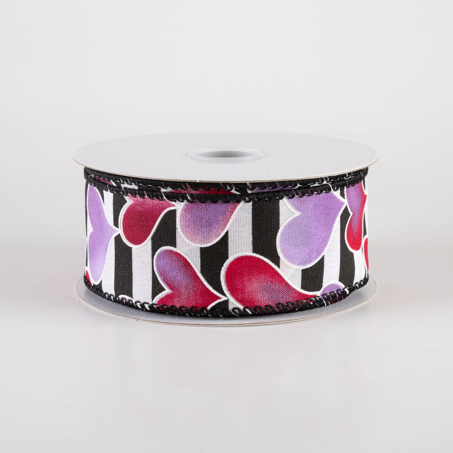 1.5" Ombré Hearts BW Satin Stripe Ribbon: Red, Pink, Lavender (10 Yards)