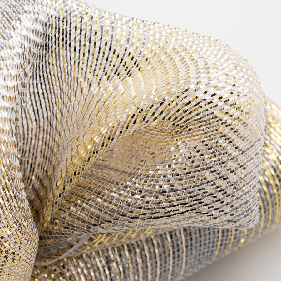 21" Ombré Metallic Deco Mesh: Pewter, Gold, Silver Lifestyle Photo