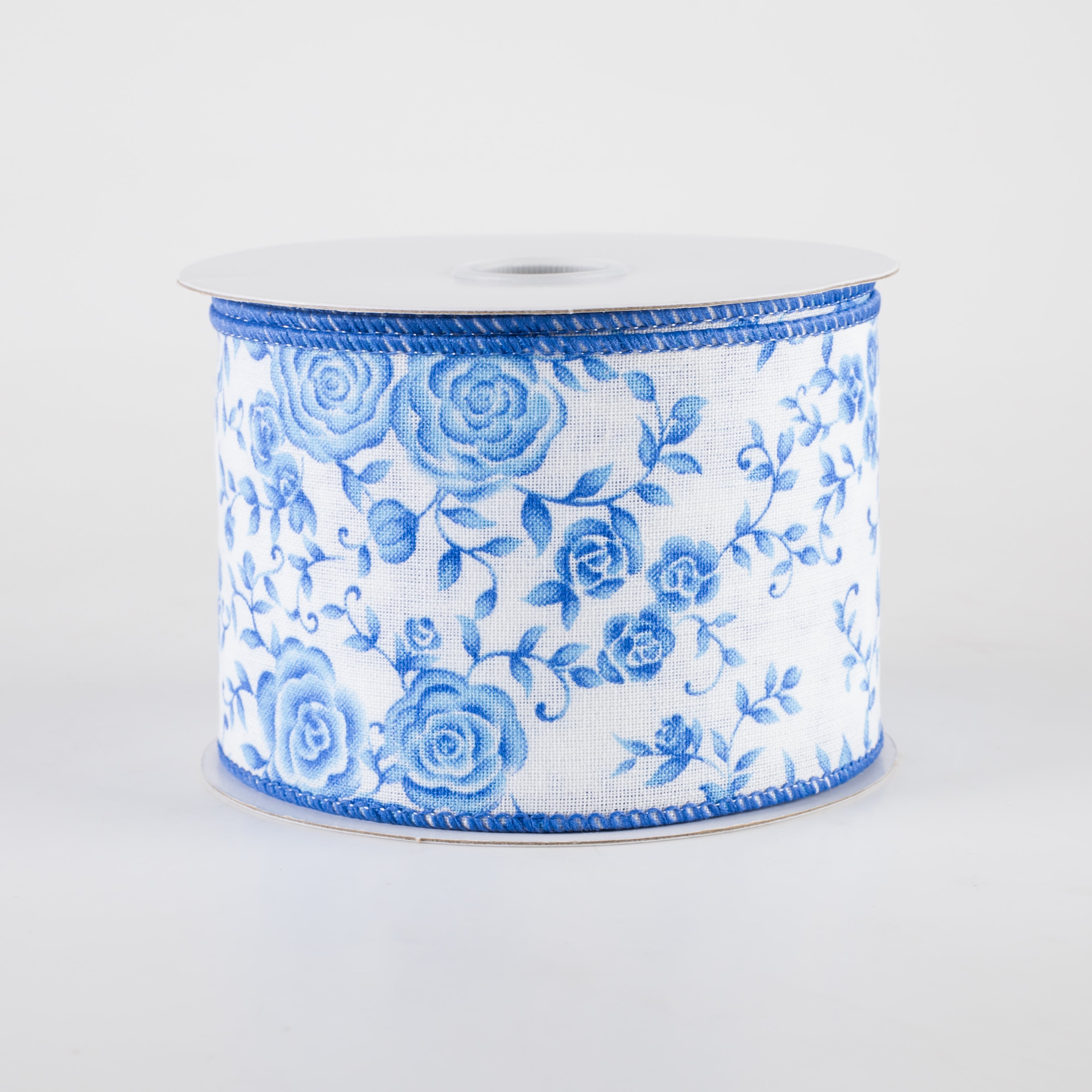 2.5" Ombré Roses on White Linen Ribbon: Cobalt Blue (10 Yards)