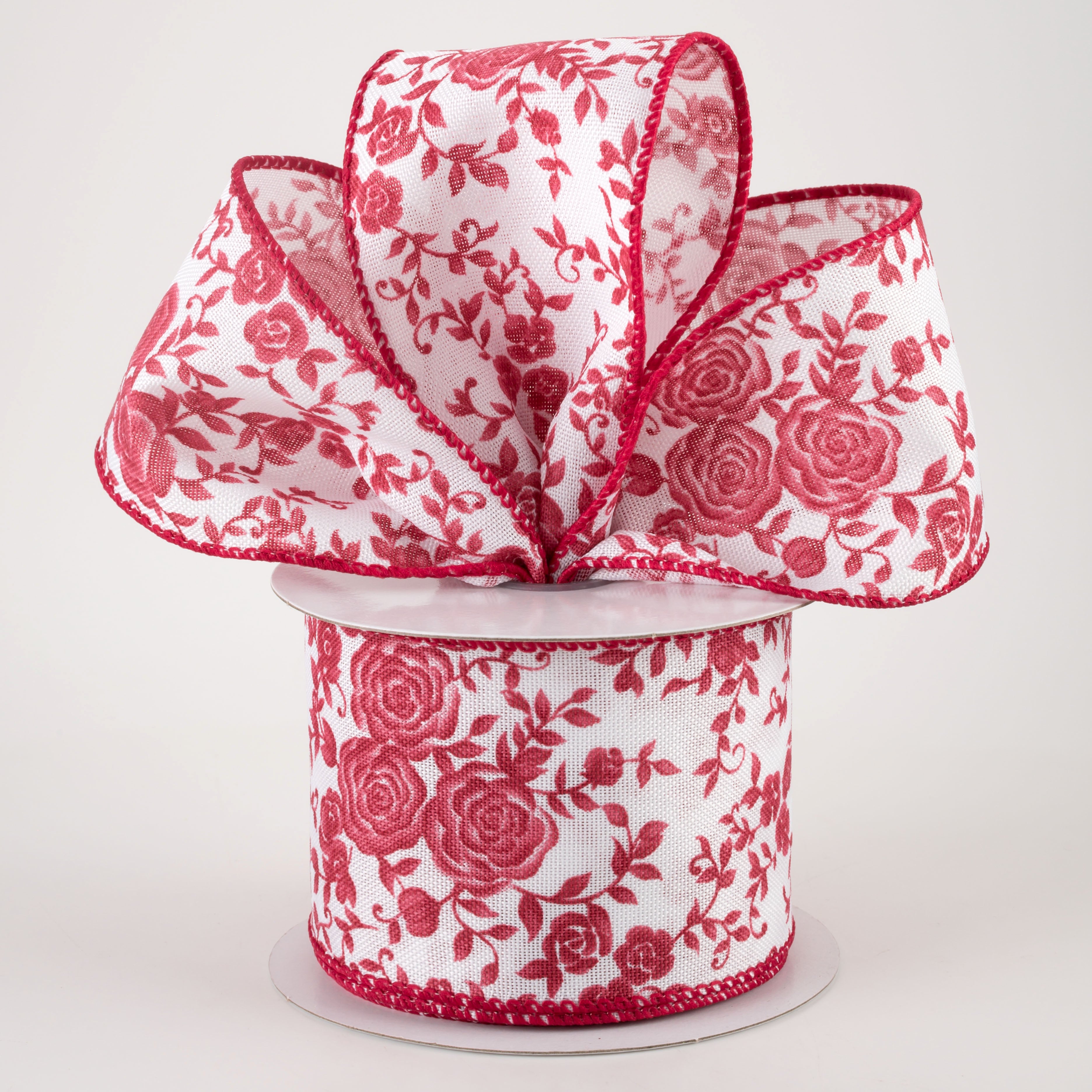 2.5" Ombré Roses on White Linen Ribbon: Red (10 Yards) Lifestyle Photo