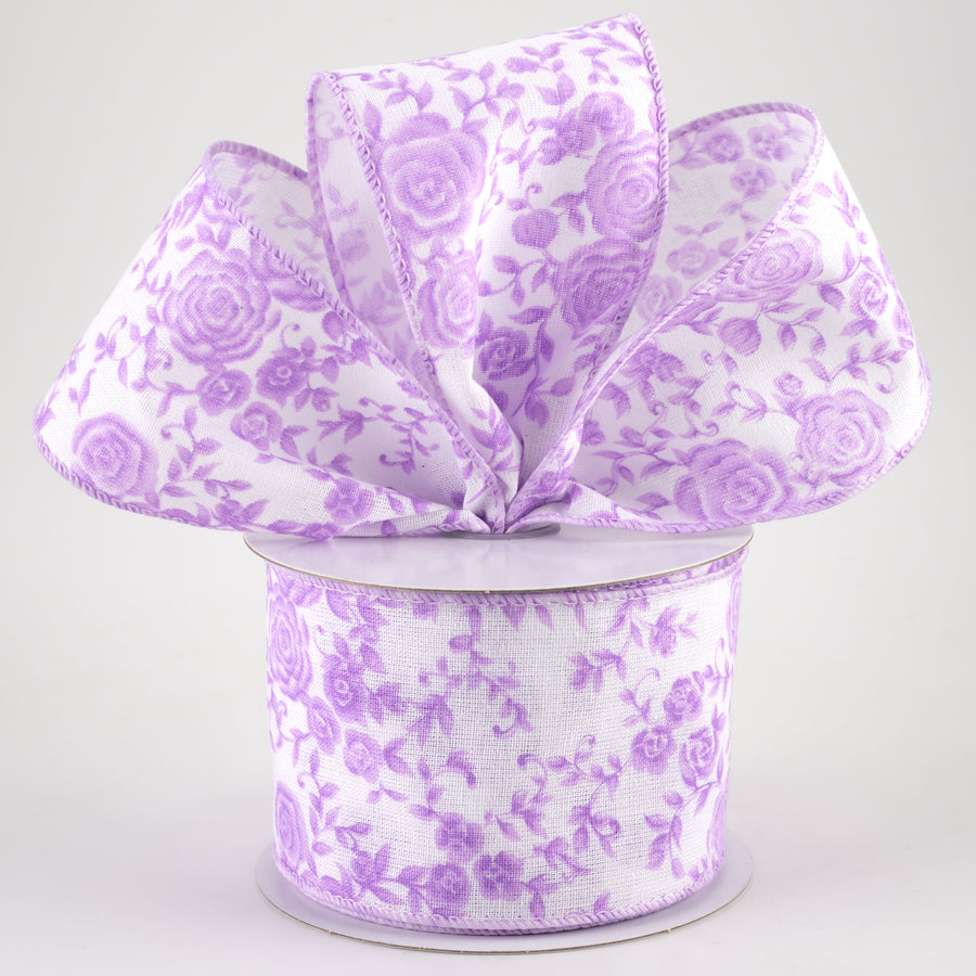 2.5" Ombré Roses on White Linen Ribbon: Lavender (10 Yards) Lifestyle Photo