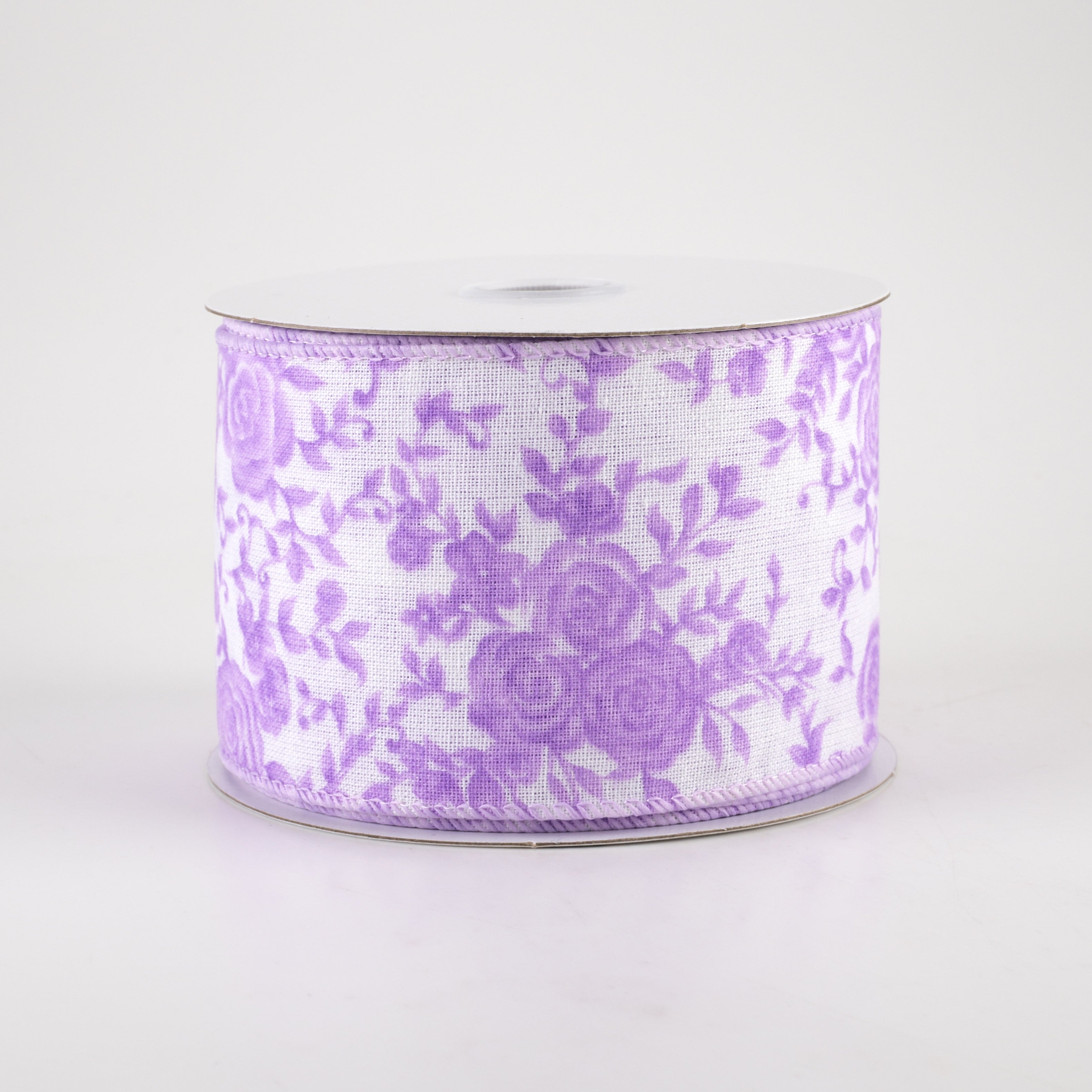 2.5" Ombré Roses on White Linen Ribbon: Lavender (10 Yards) Item Number: 41218-40-30