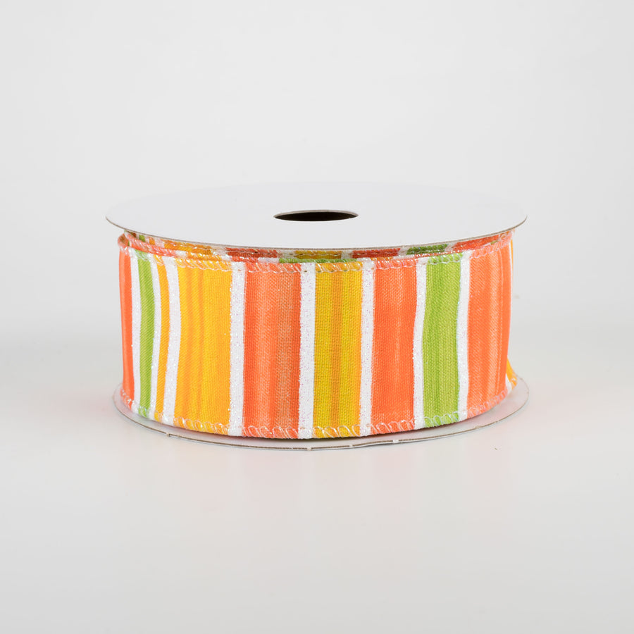 1.5" Ombré Strip Iridescent Glitter Ribbon: Lime, Orange, Coral (10 Yards)