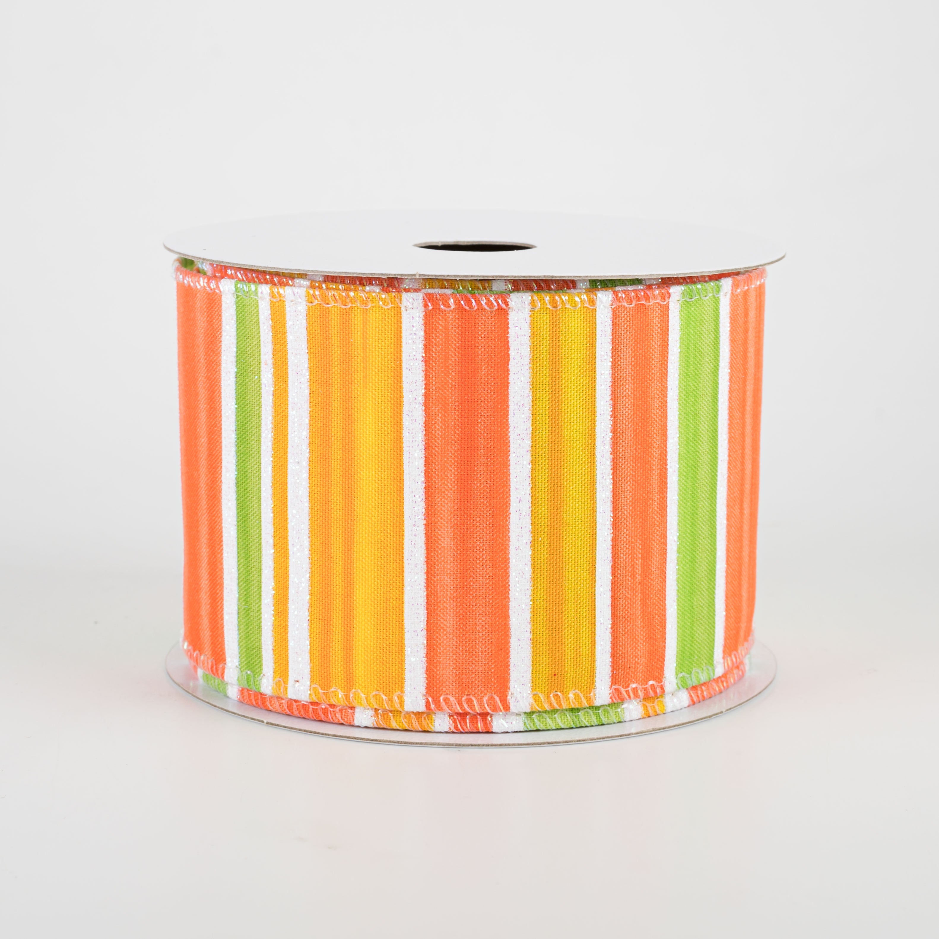 2.5" Ombré Strip Iridescent Glitter Ribbon: Lime, Orange, Coral (10 Yards)