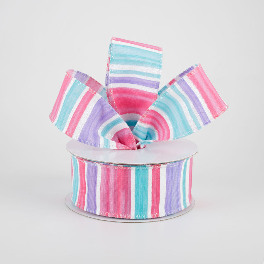 1.5" Ombré Strip Iridescent Glitter Ribbon: Teal, Lavender, Pink (10 Yards) Lifestyle Photo