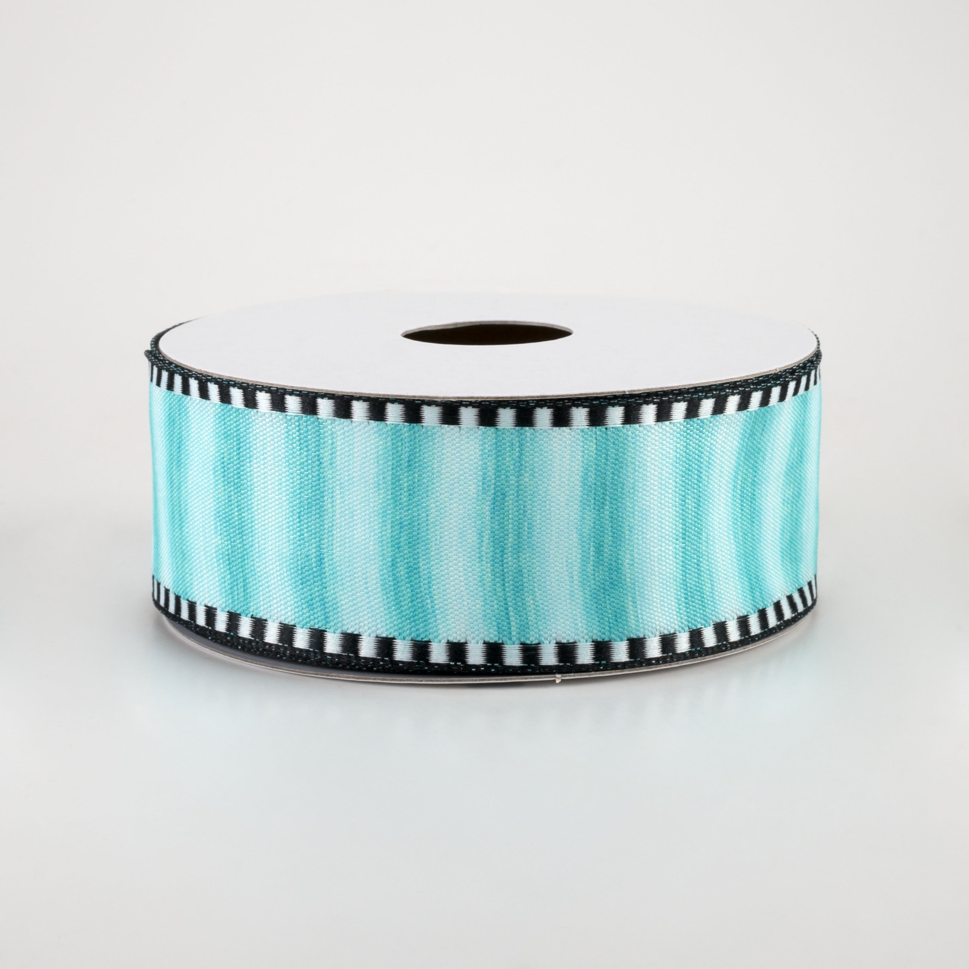 1.5" Ombré Stripe With Black & White Edge Ribbon: Aqua (10 Yards)