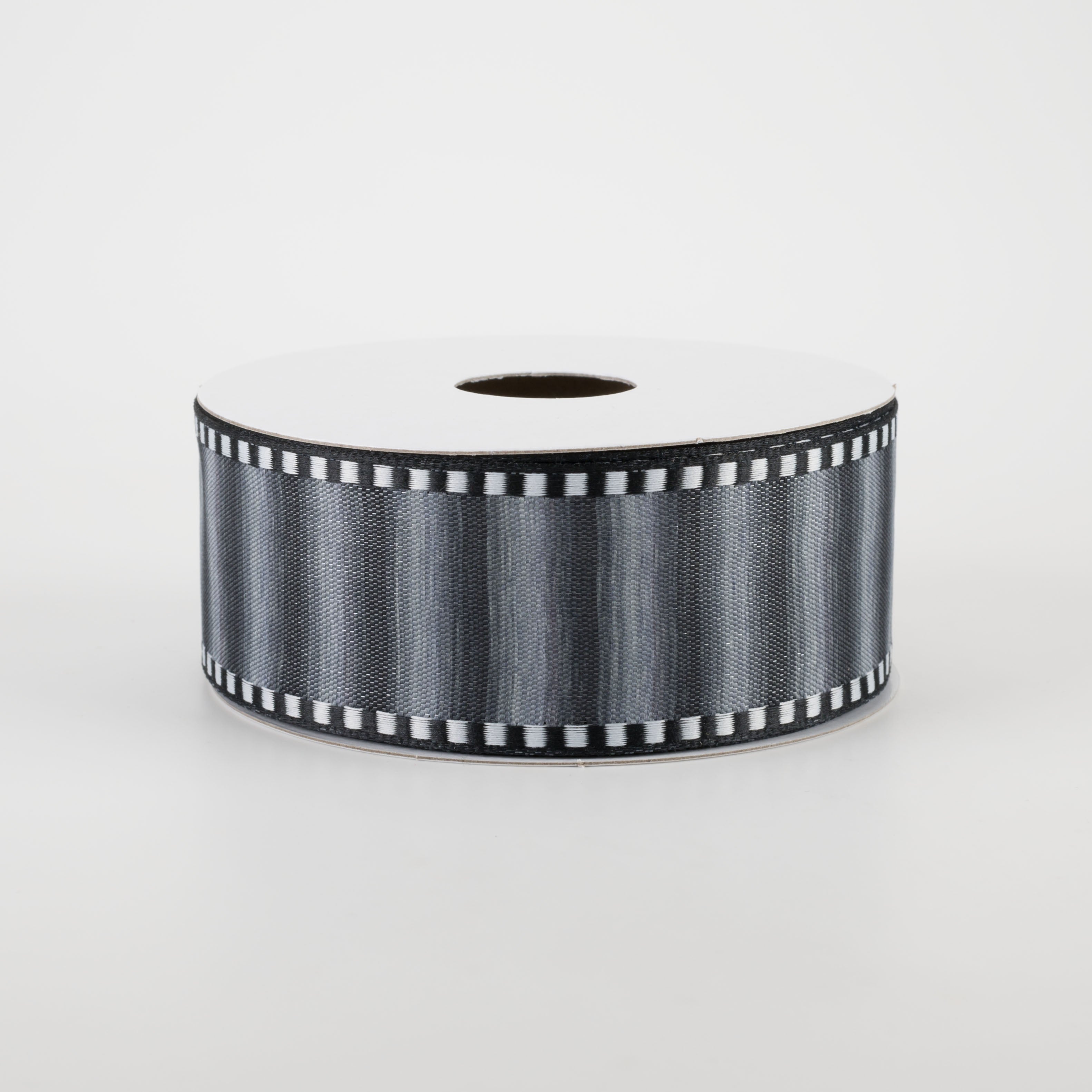 1.5" Ombré Stripe With Black & White Edge Ribbon: Black (10 Yards)