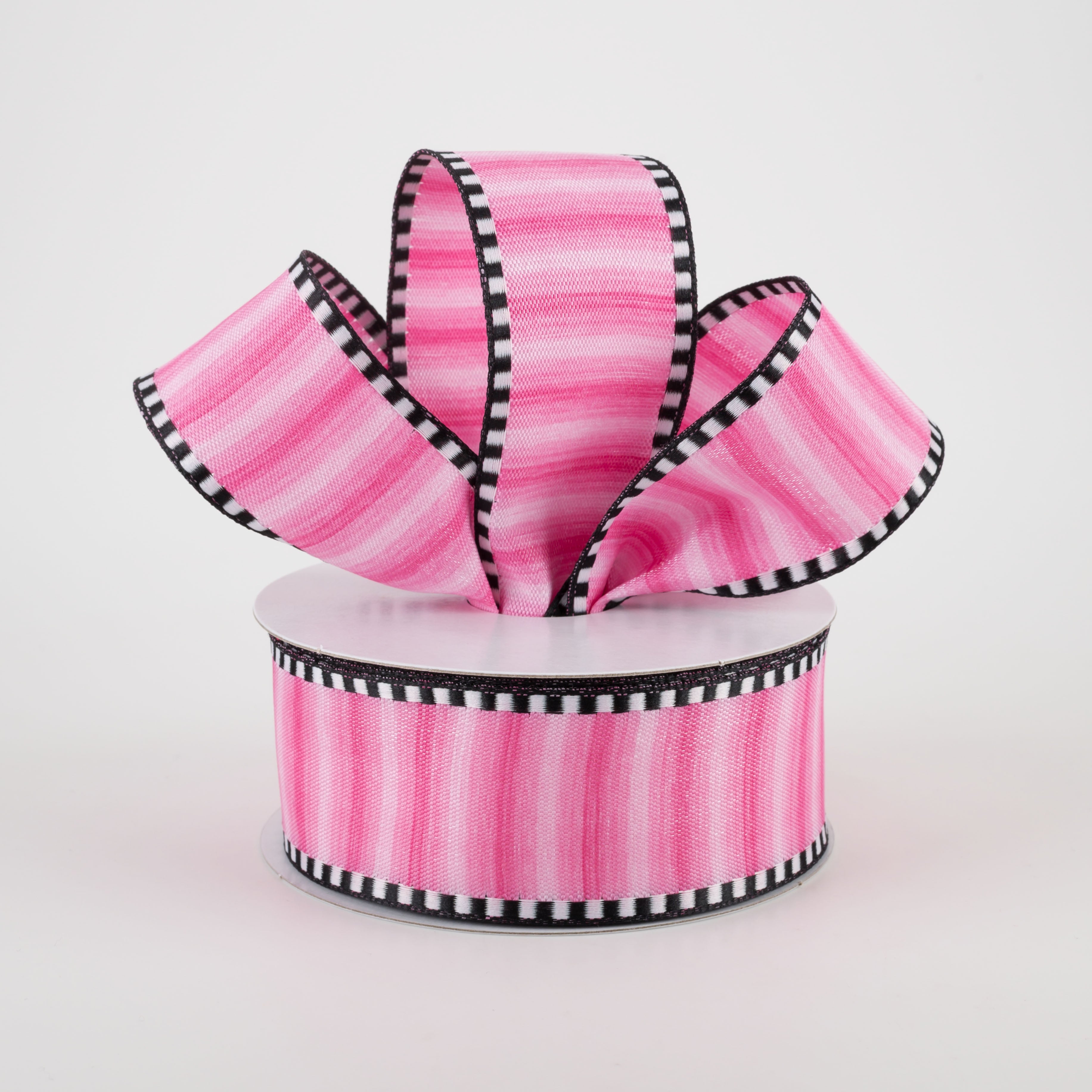 1.5" Ombré Stripe With Black & White Edge Ribbon: Fuchsia (10 Yards) Lifestyle Photo