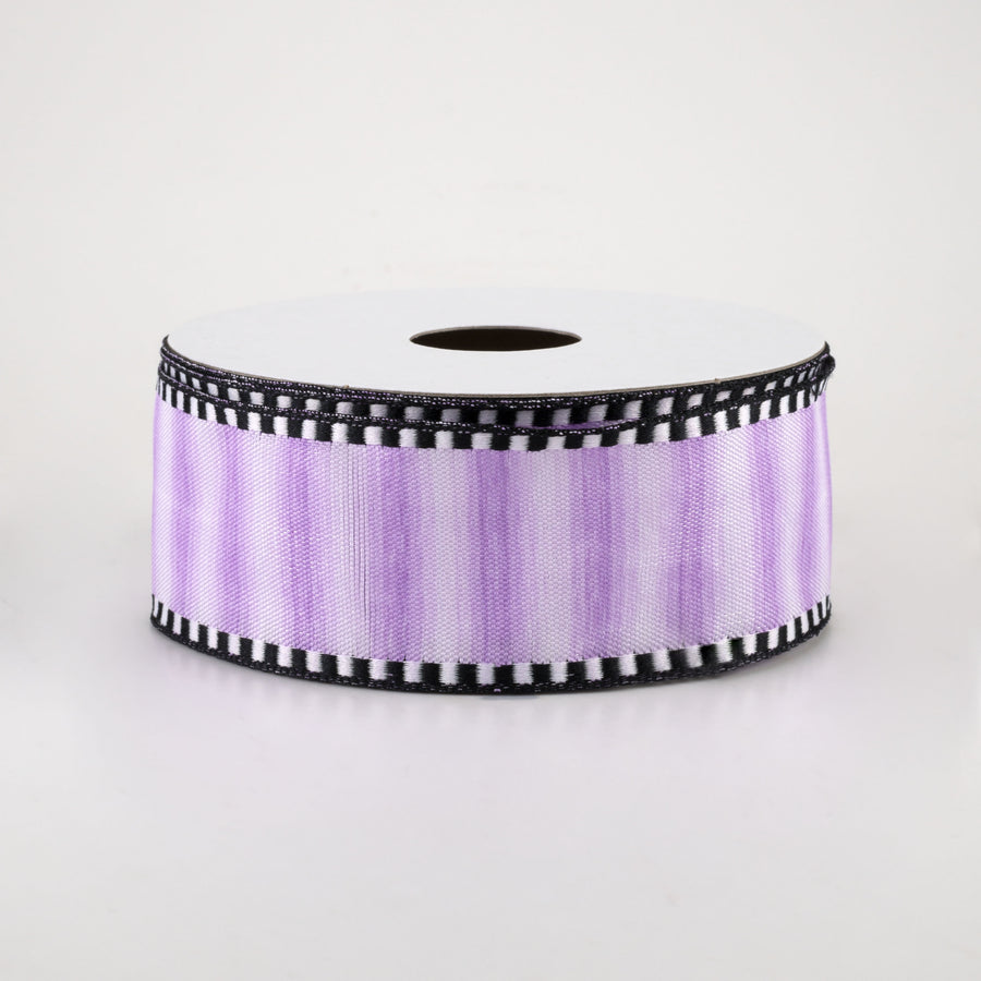 1.5" Ombré Stripe With Black & White Edge Ribbon: Lavender (10 Yards)