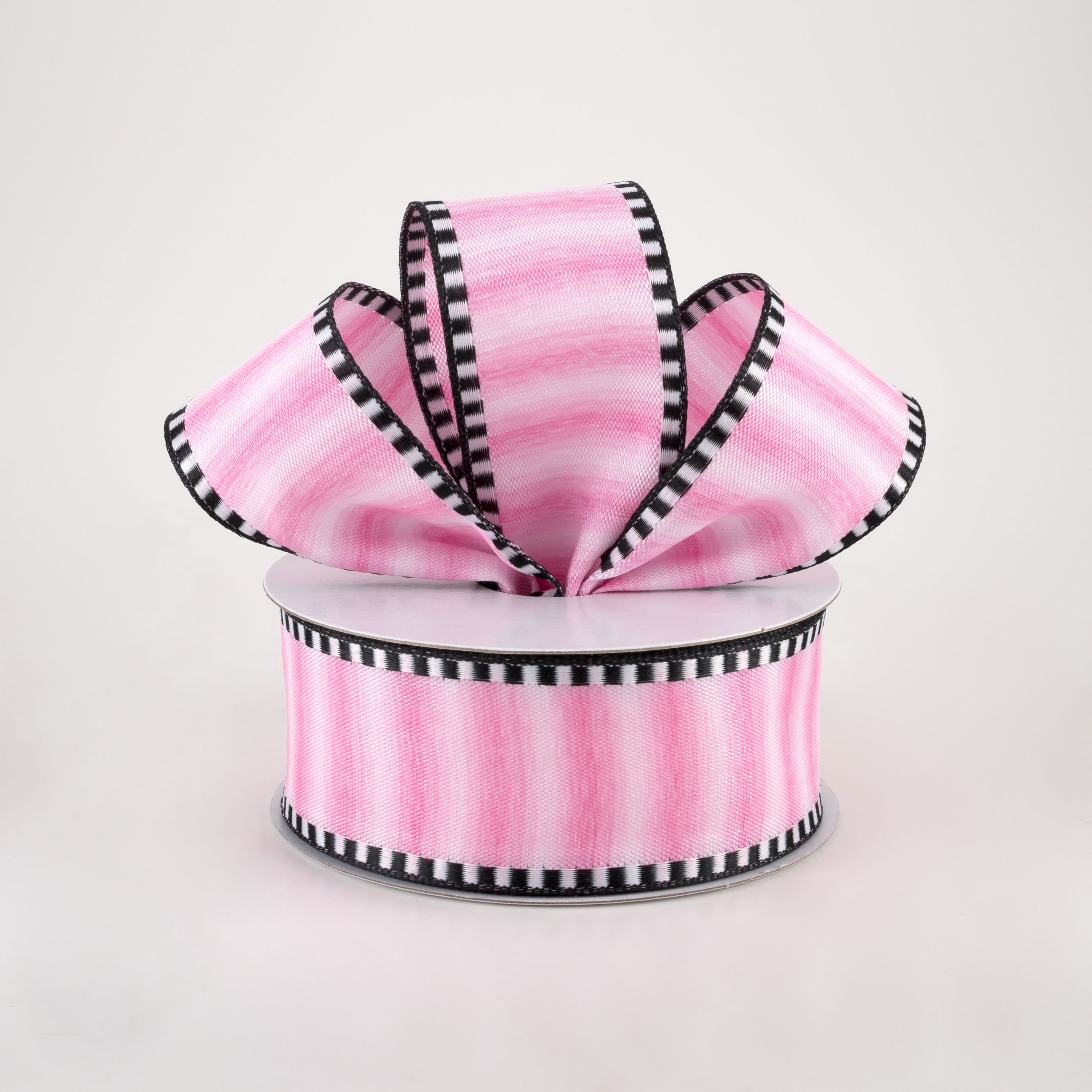 1.5" Ombré Stripe With Black & White Edge Ribbon: Pink (10 Yards) Lifestyle Photo