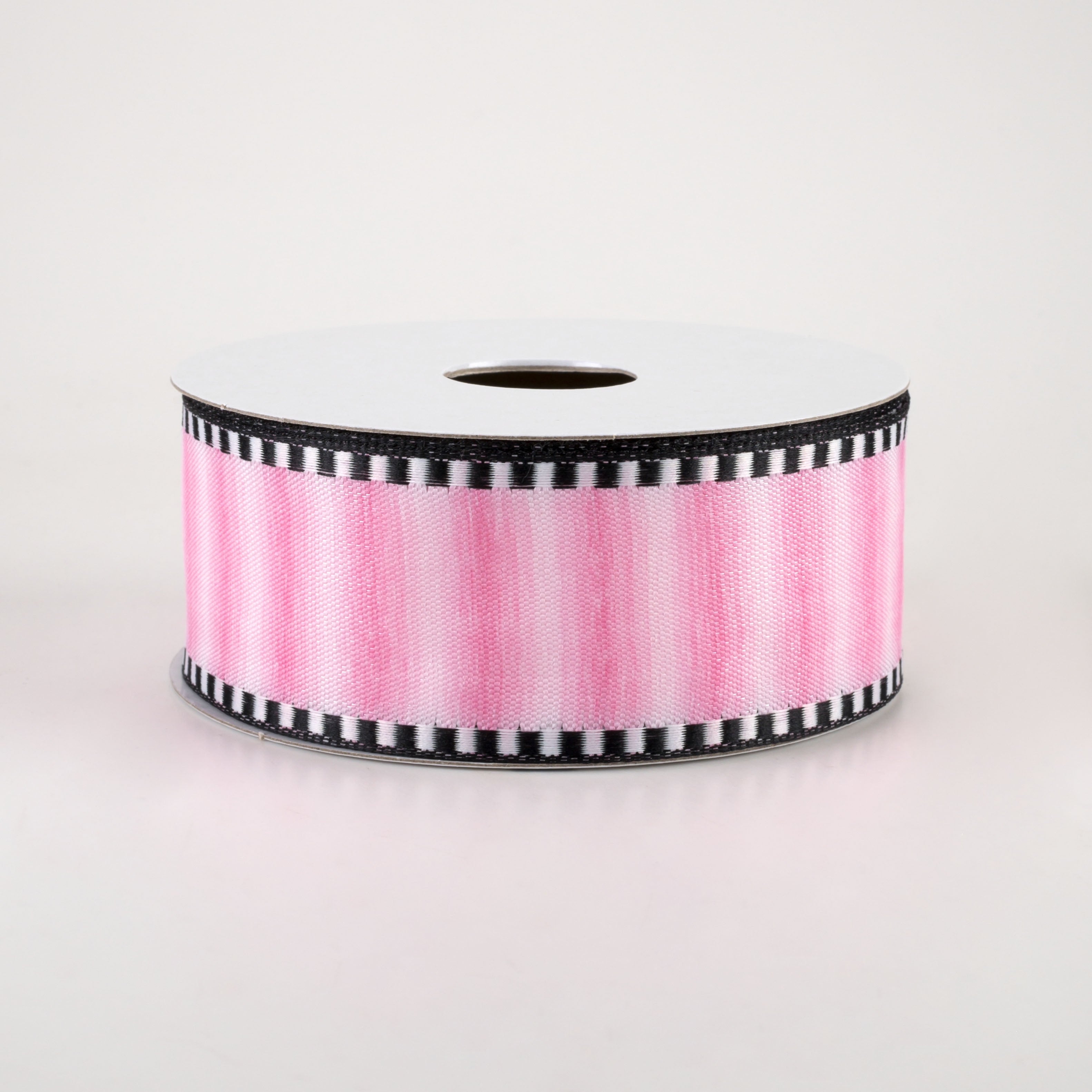 1.5" Ombré Stripe With Black & White Edge Ribbon: Pink (10 Yards)