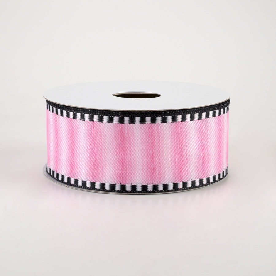 1.5" Ombré Stripe With Black & White Edge Ribbon: Pink (10 Yards)
