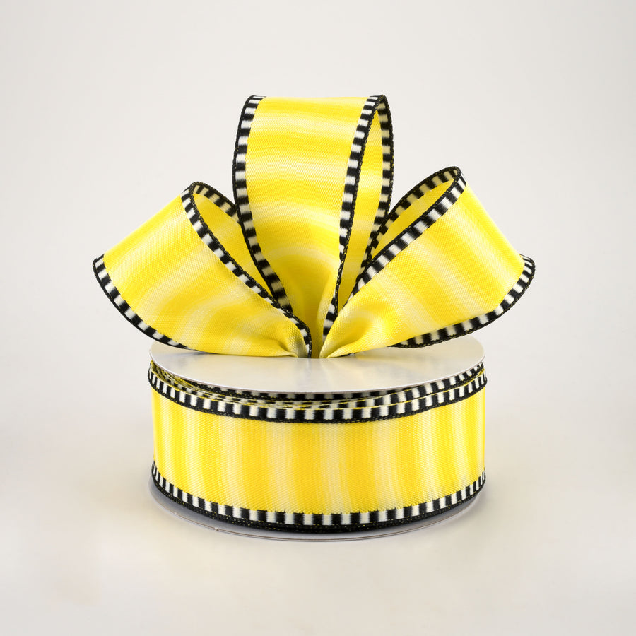 1.5" Ombré Stripe With Black & White Edge Ribbon: Yellow (10 Yards) Lifestyle Photo