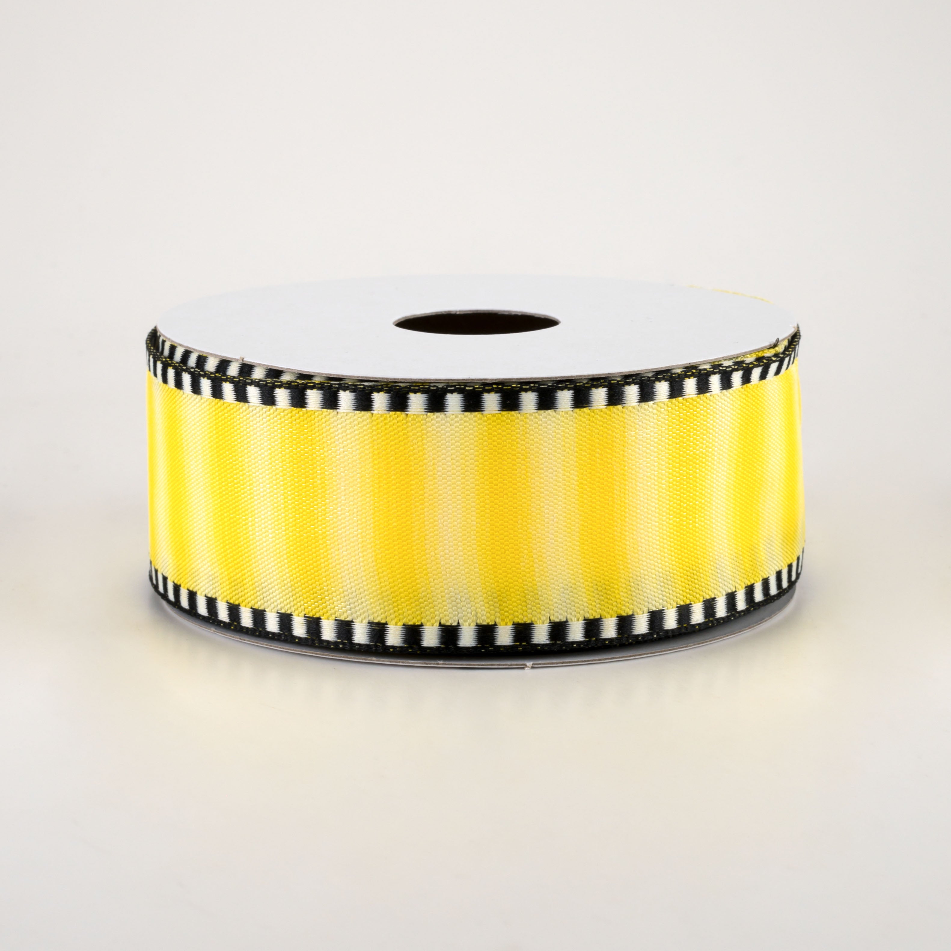 1.5" Ombré Stripe With Black & White Edge Ribbon: Yellow (10 Yards)