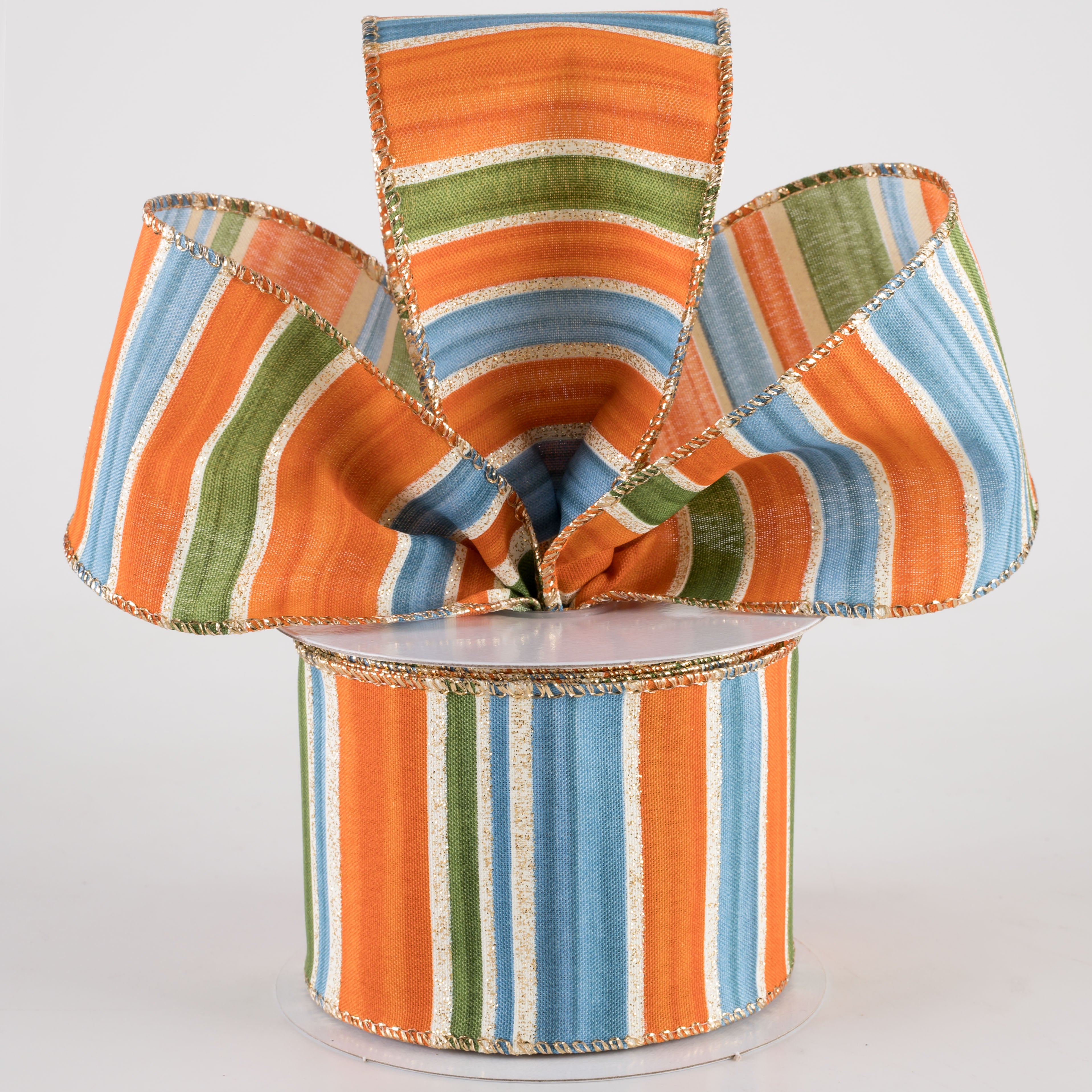2.5" Ombré Stripes Glitter Ribbon: Rust Orange, Blue & Moss on Cream (10 Yards) Lifestyle Photo