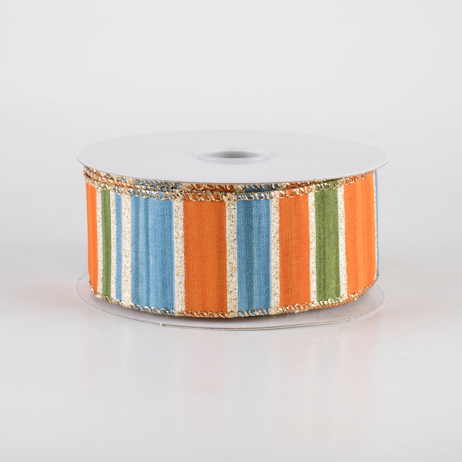 1.5" Ombré Stripes Glitter Ribbon: Rust Orange, Blue & Moss on Cream (10 Yards) Item Number: 61427-09-05