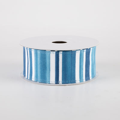 1.5" Ombré Stripes Glitter Ribbon: Seaglass Blues (10 Yards)