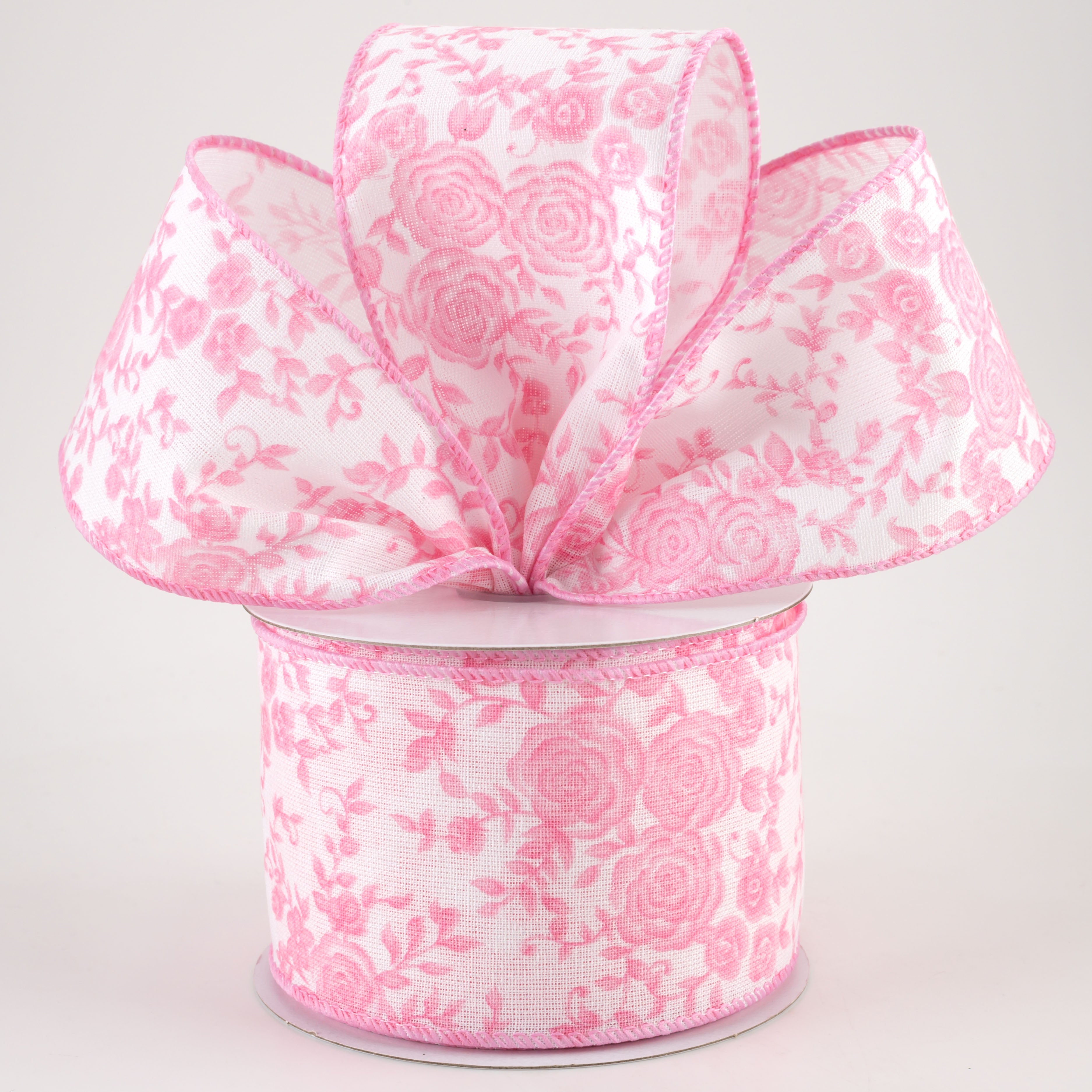 2.5" Ombre Roses on White Linen Ribbon: Pink (10 Yards) Lifestyle Photo