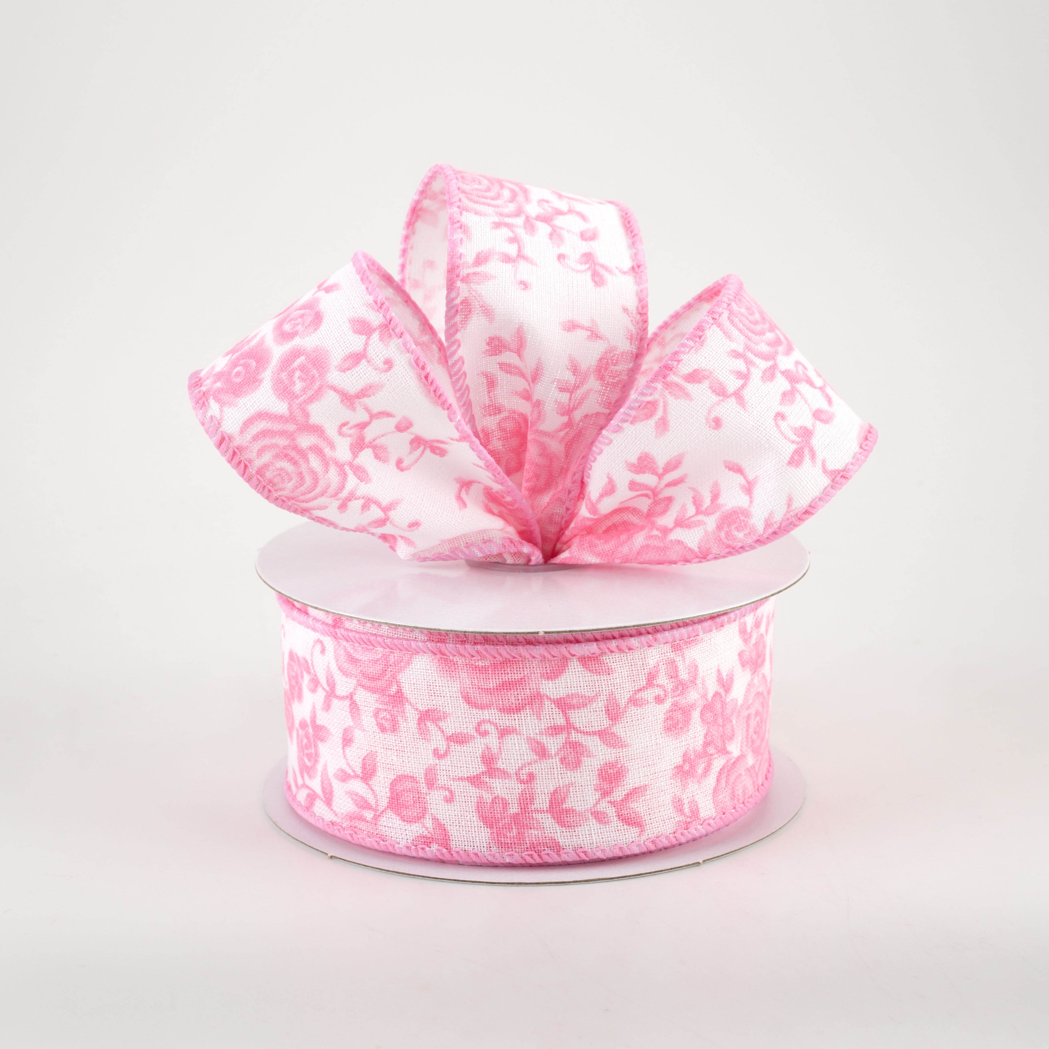 1.5" Ombre Roses on White Linen Ribbon: Pink (10 Yards) Lifestyle Photo