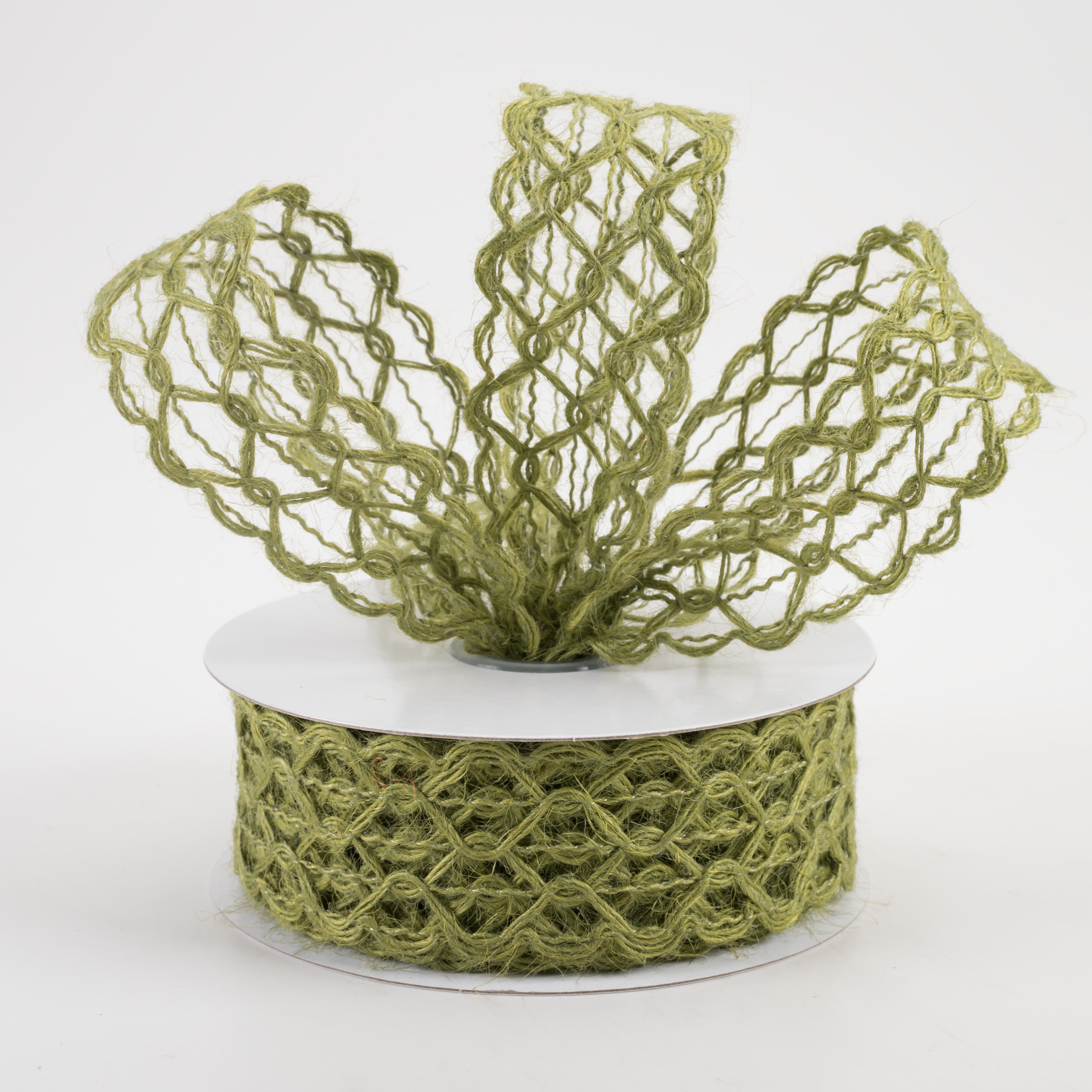 1.5" Open Weave Ribbon: Moss Green (10 Yards) Lifestyle Photo