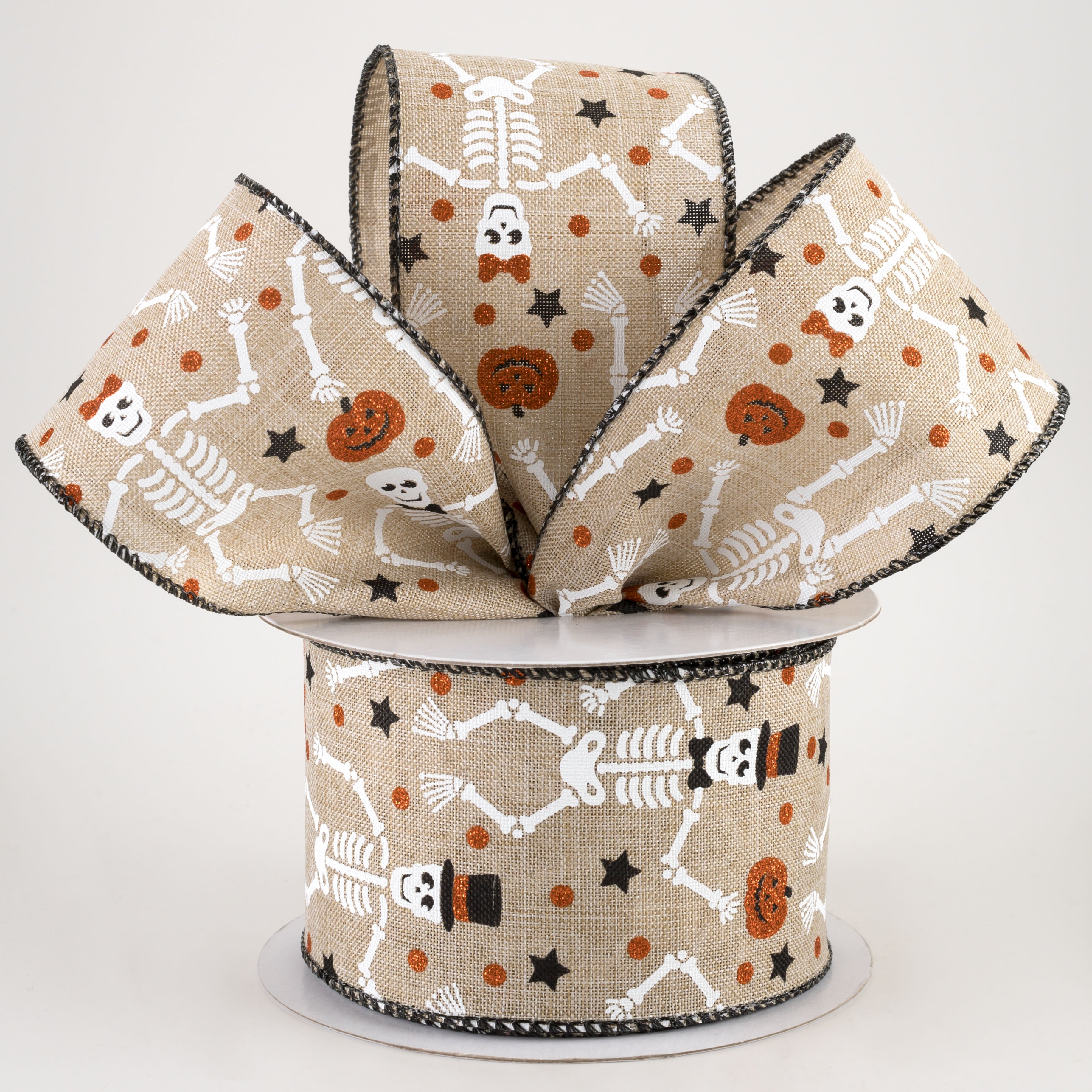 2.5" Orange Glitter Skeletons Ribbon: Natural (10 Yards) Lifestyle Photo