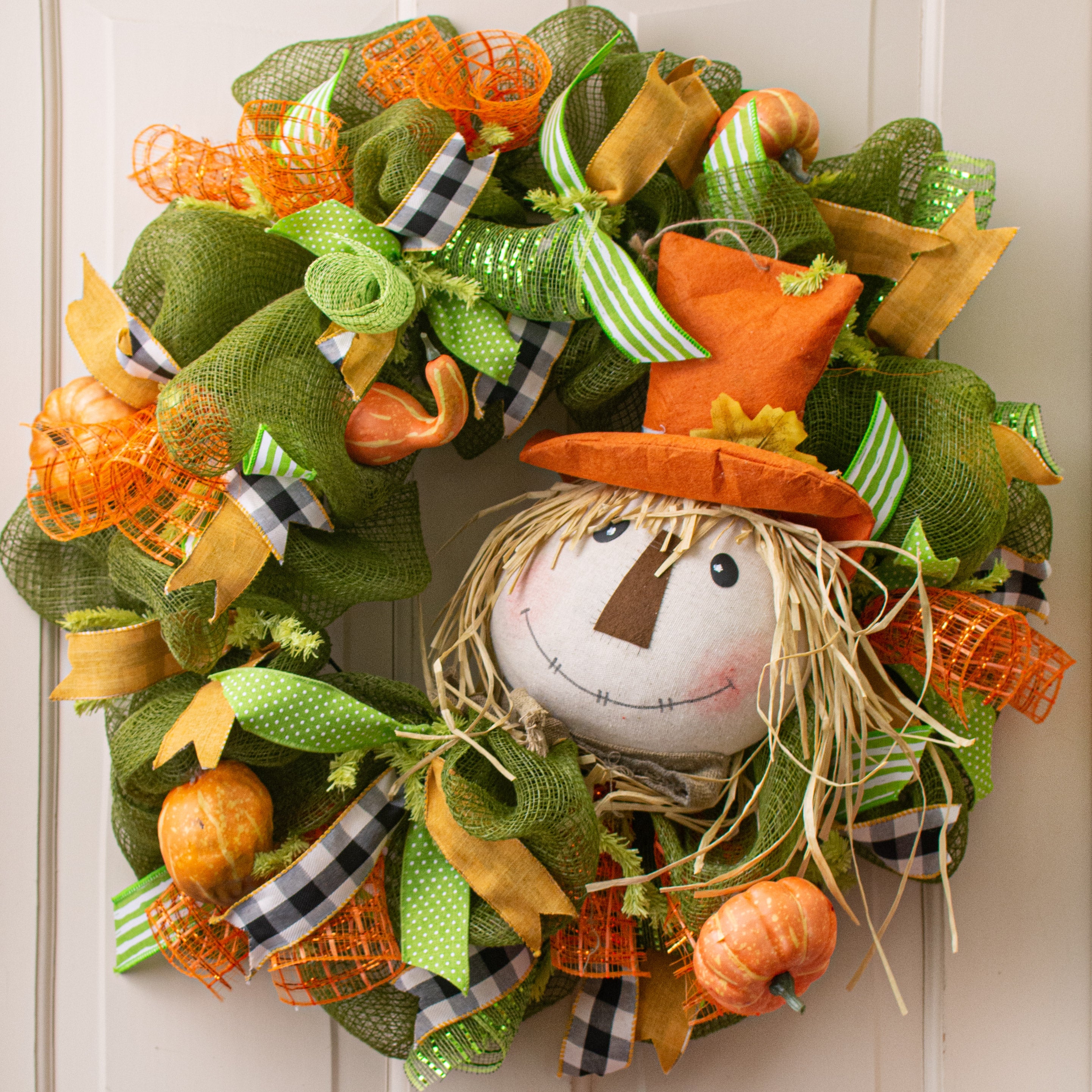 12" Orange Hat Scarecrow Head Ornament Lifestyle Photo