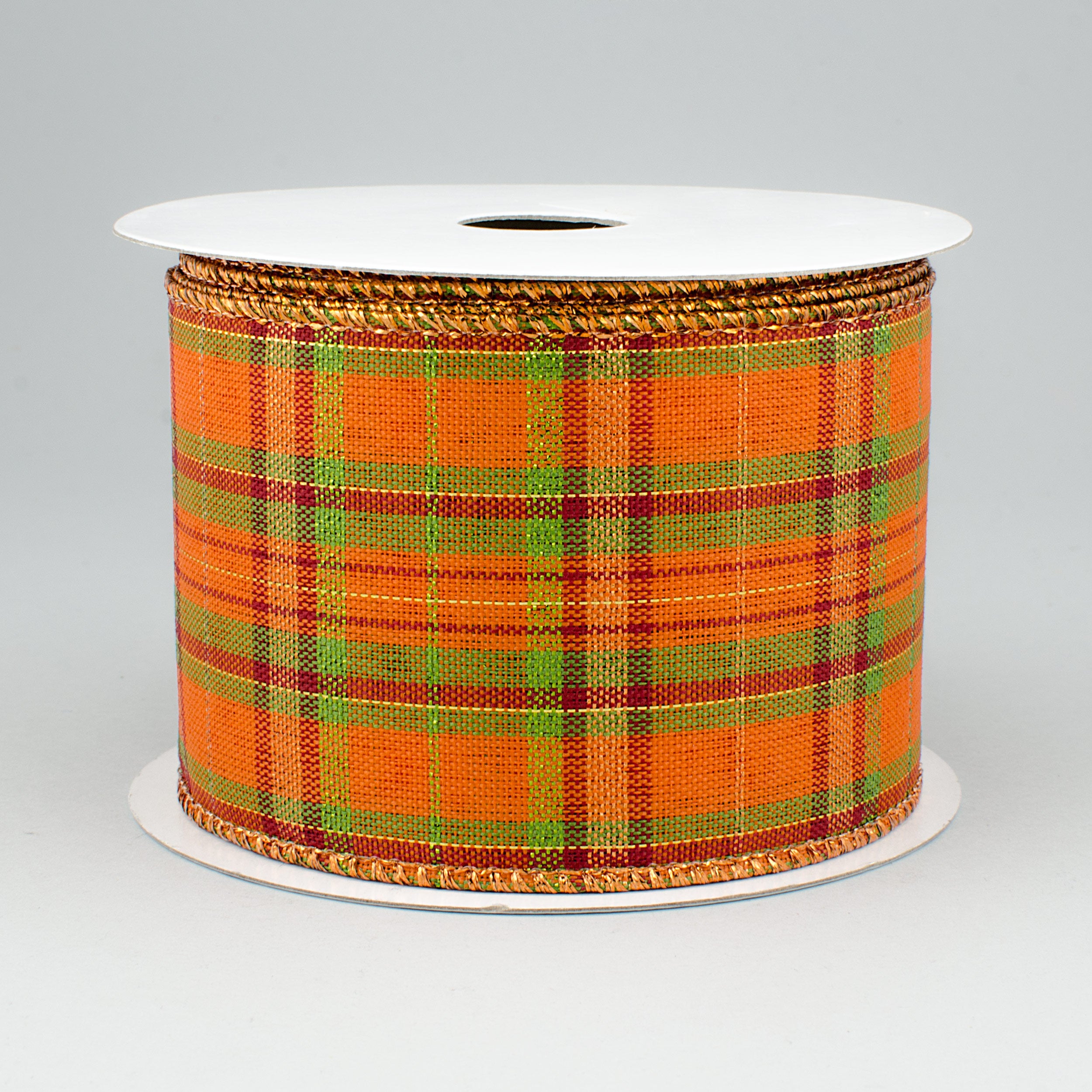 2.5" Orange Metallic Plaid Ribbon: Moss, Burgundy, Lime (10 Yards)
